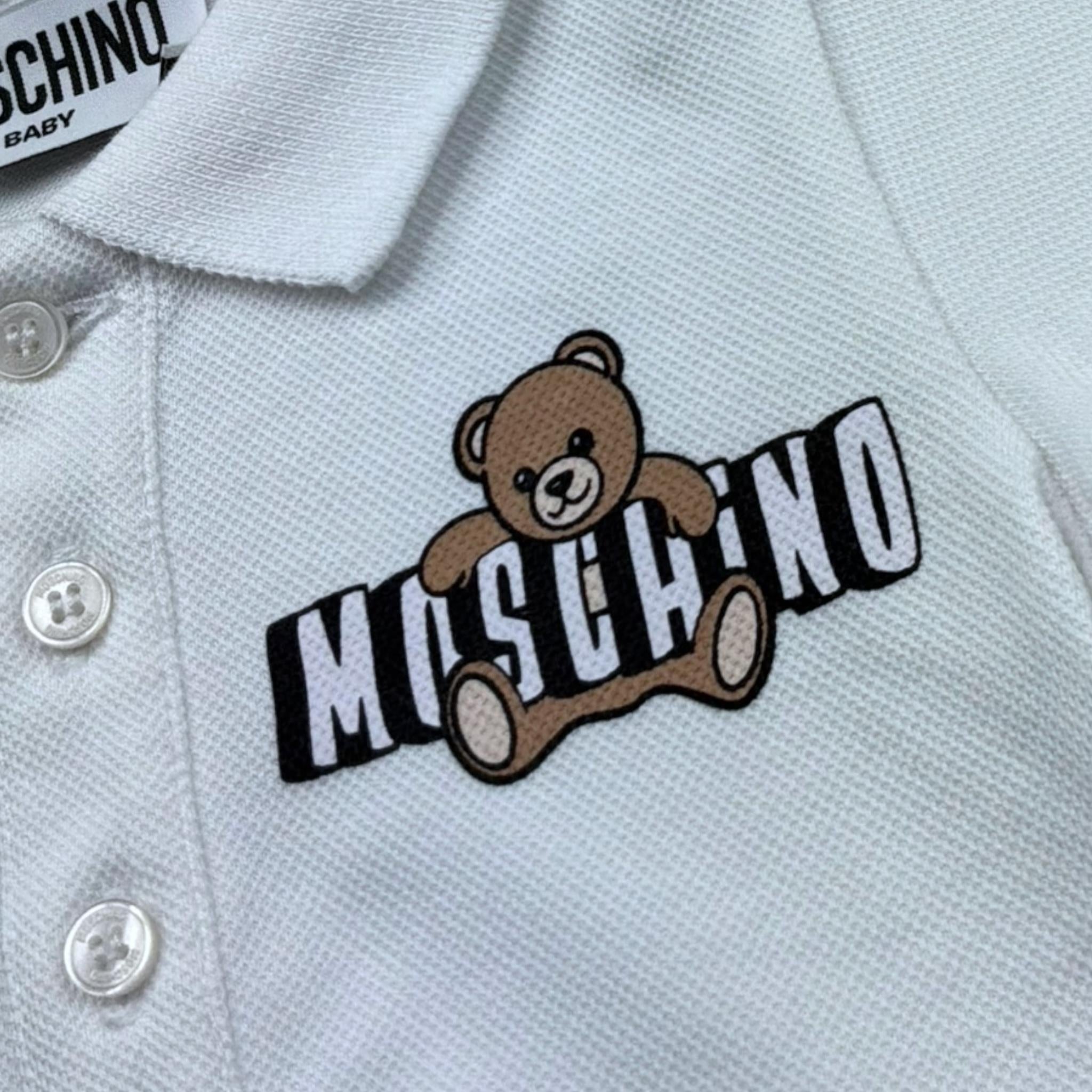 Moschino Polo Mezza Manica Tinta Unita per Neonato MUM04J BIANCO MOSCHINO 