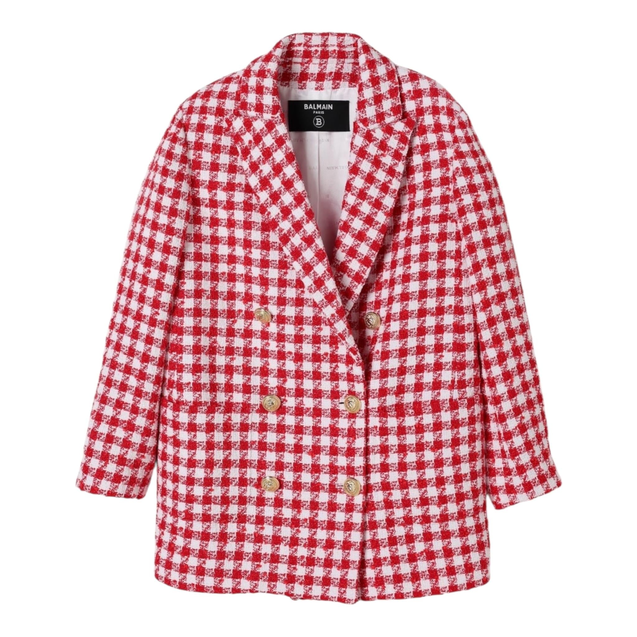 Balmain Cappotto Bicolore con Fantasia per Bambina BW2A24 BIANCO/ROSSO BALMAIN 