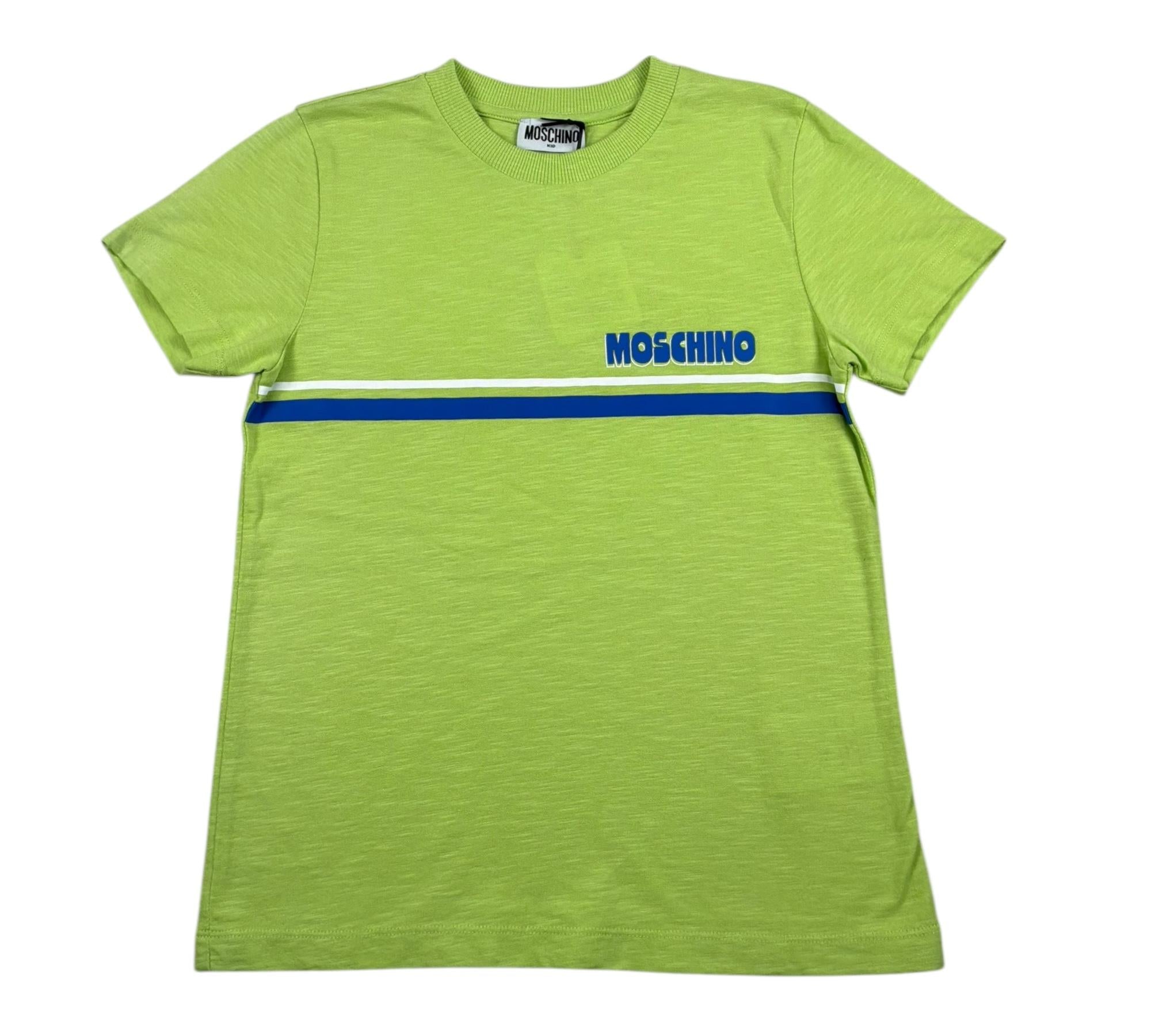 Moschino T-Shirt Girocollo Tinta Unita con Logo per Bambino HVM058 VERDE MOSCHINO 