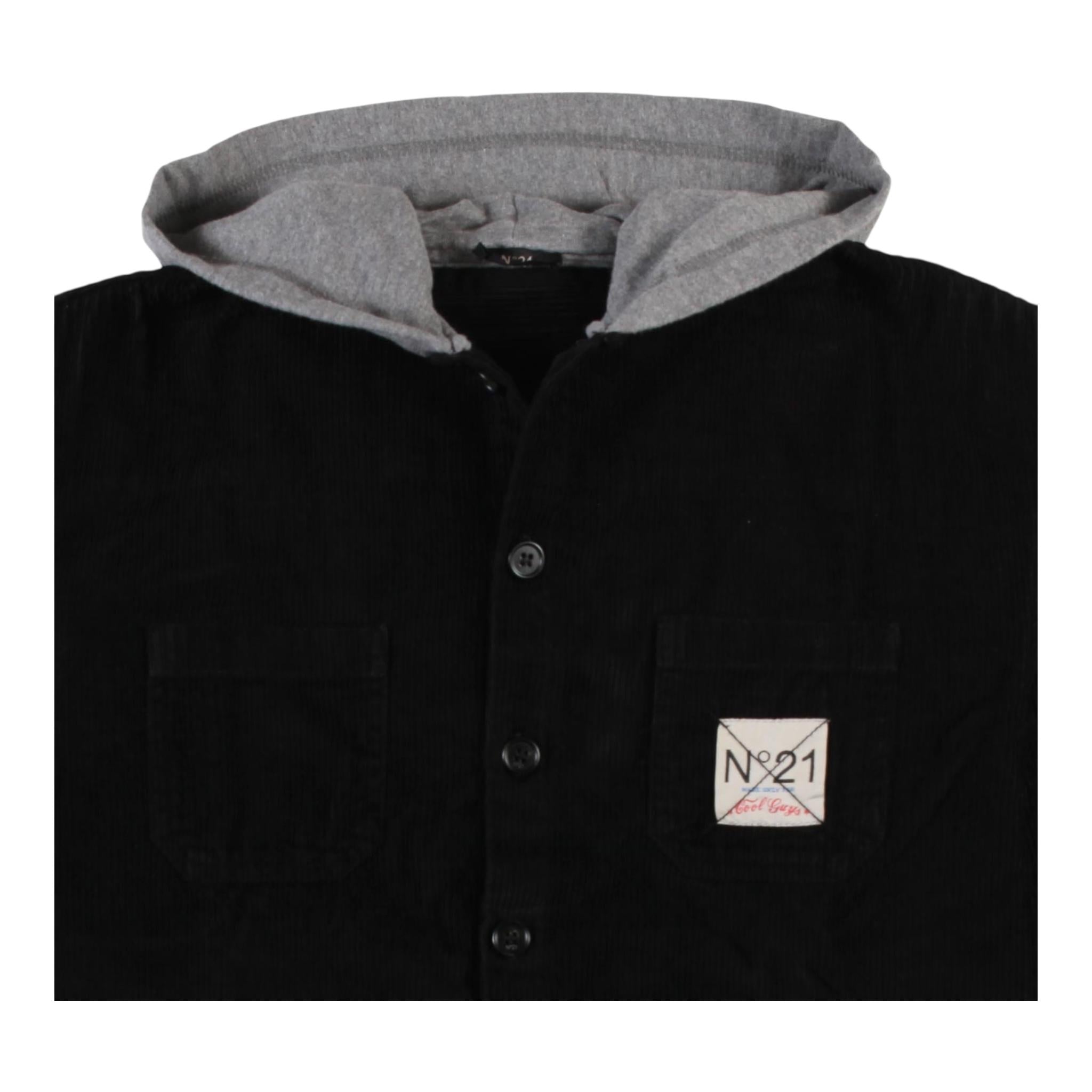 N°21 camicia manica lunga tinta unita con cappuccio in contrasto Nero per Bambino N21778 NERO N°21 