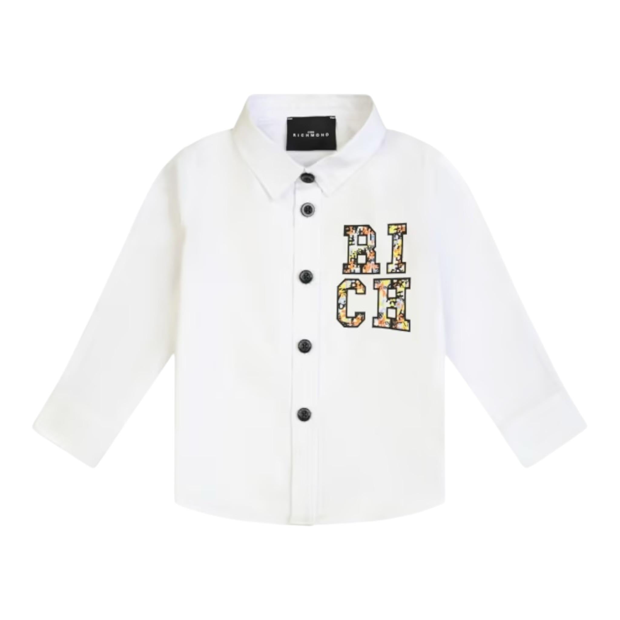 John Richmond Camicia Manica Lunga Tinta Unita con Logo per Neonato RIP25056CAX BIANCO JOHN RICHMOND 