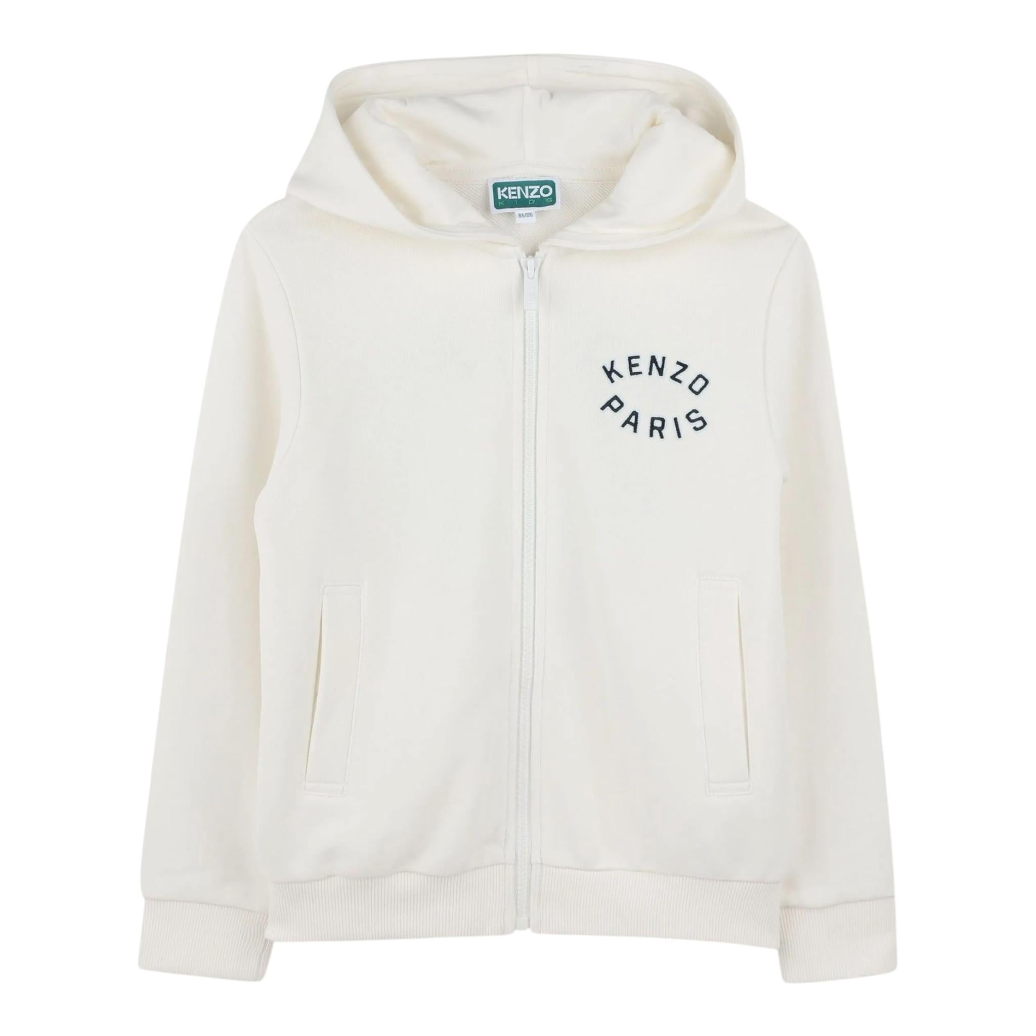 Kenzo Felpa con Zip E Cappuccio Tinta Unita con Logo per Bambino K61176 PANNA KENZO 