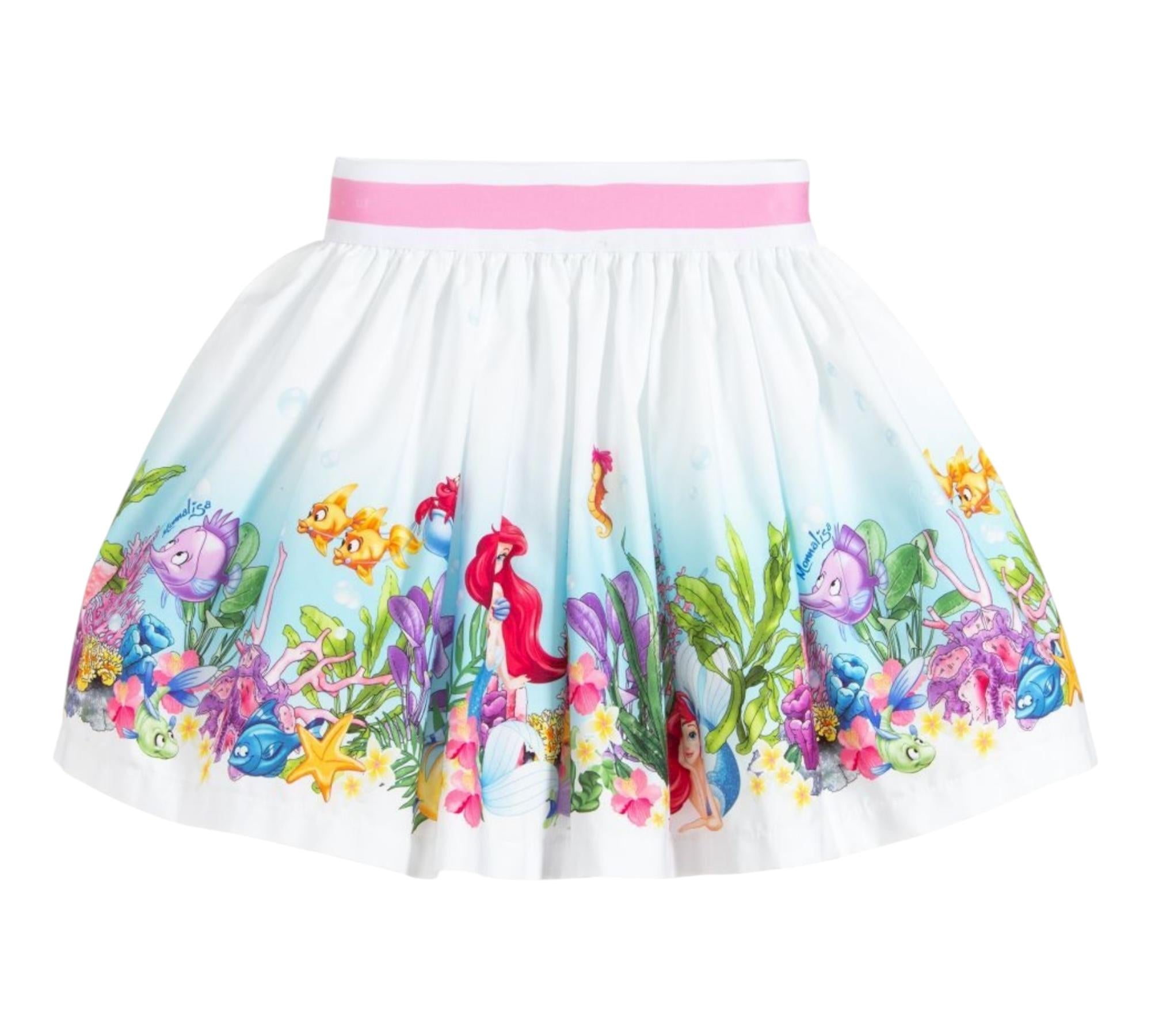 Monnalisa Gonna Tinta Unita Stampa Fantasia Disney per Bambina 113706 BIANCO MONNALISA 