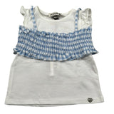 Please T-Shirt Girocoll Tinta Unita con Top per Neonata MQ02030G71 BIANCO/AZZURRO PLEASE 