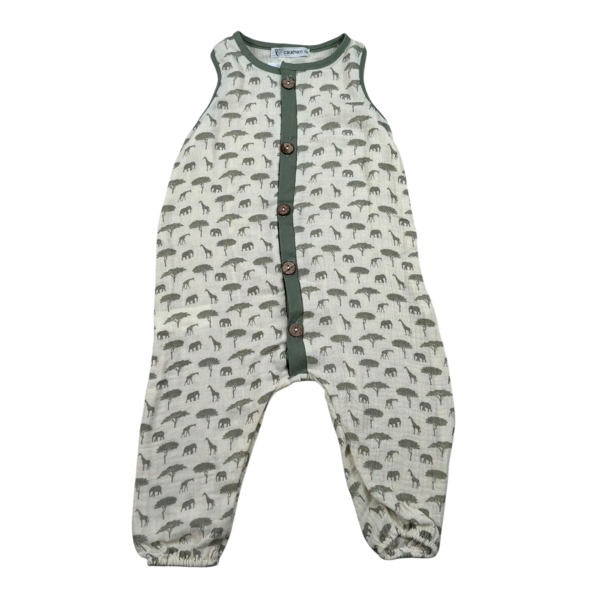 Calamaro Tutina Giromanica Tinta Unita con Stampe per Neonato 32366 PANNA CALAMARO 