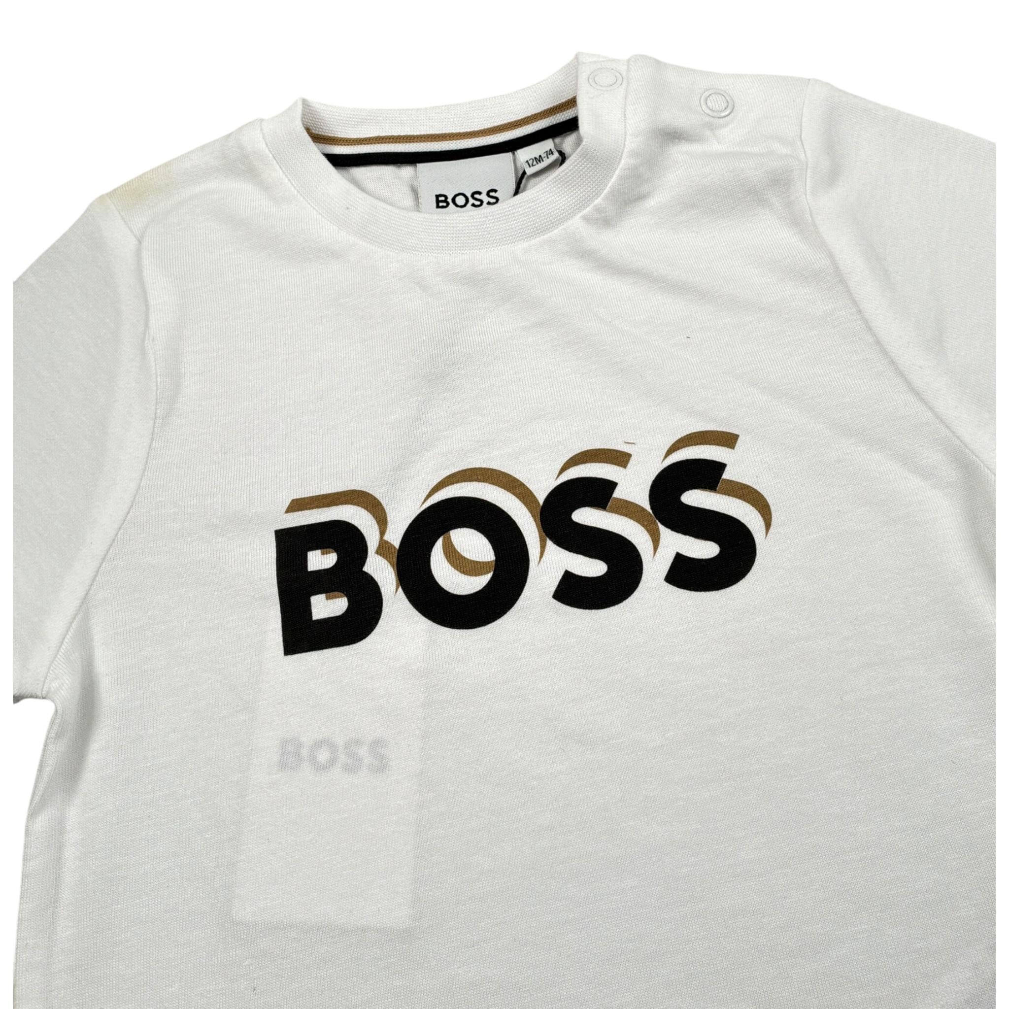 Boss T-Shirt Girocollo tinta unita con Stampa Bianco per Neonato J50624 BIANCO BOSS 