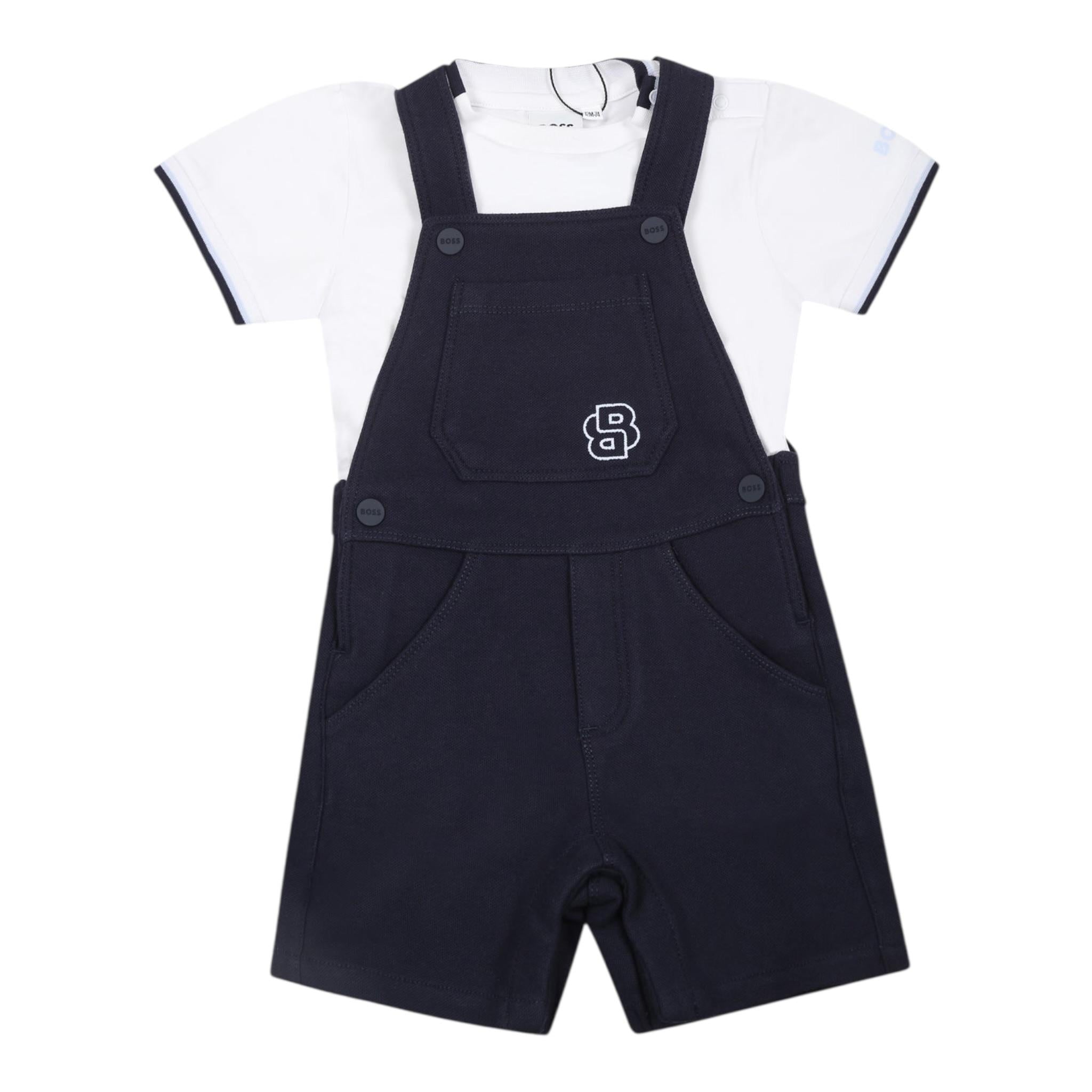 Boss Completo 2 Pezzi T-Shirt-Salopette per Neonato J52210 BLU BOSS 