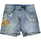 Monnalisa Short In Denim Tinta Unita con Ricami per Bambina 191403R2 AZZURRO MONNALISA 