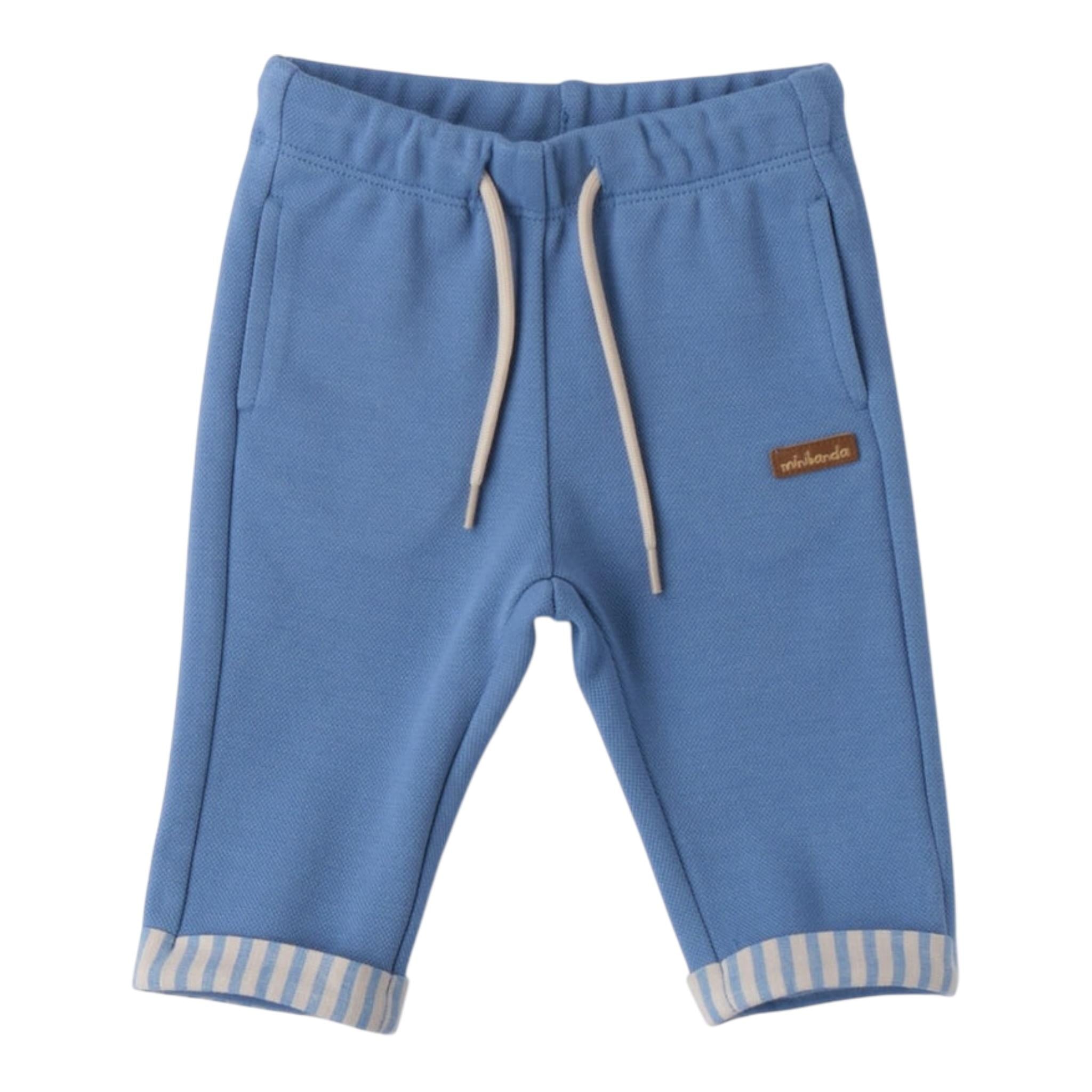 Mini Banda Pantalone Tinta Unita con Elastico In Vita per Neonato 3B624 BLU MINI BANDA 