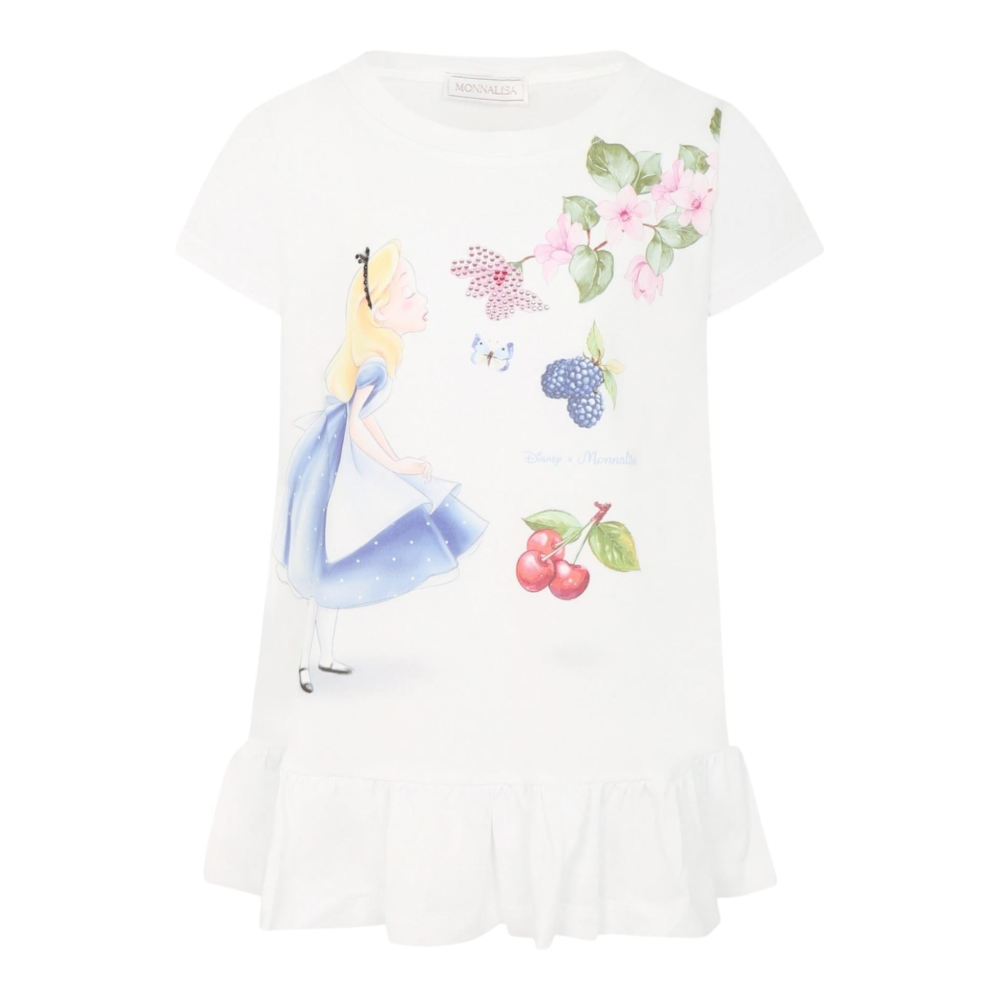 Monnalisa Maxi T-Shirt Girocollo Tinta Unita con Brillantini per Bambina 19E620 BIANCO MONNALISA 