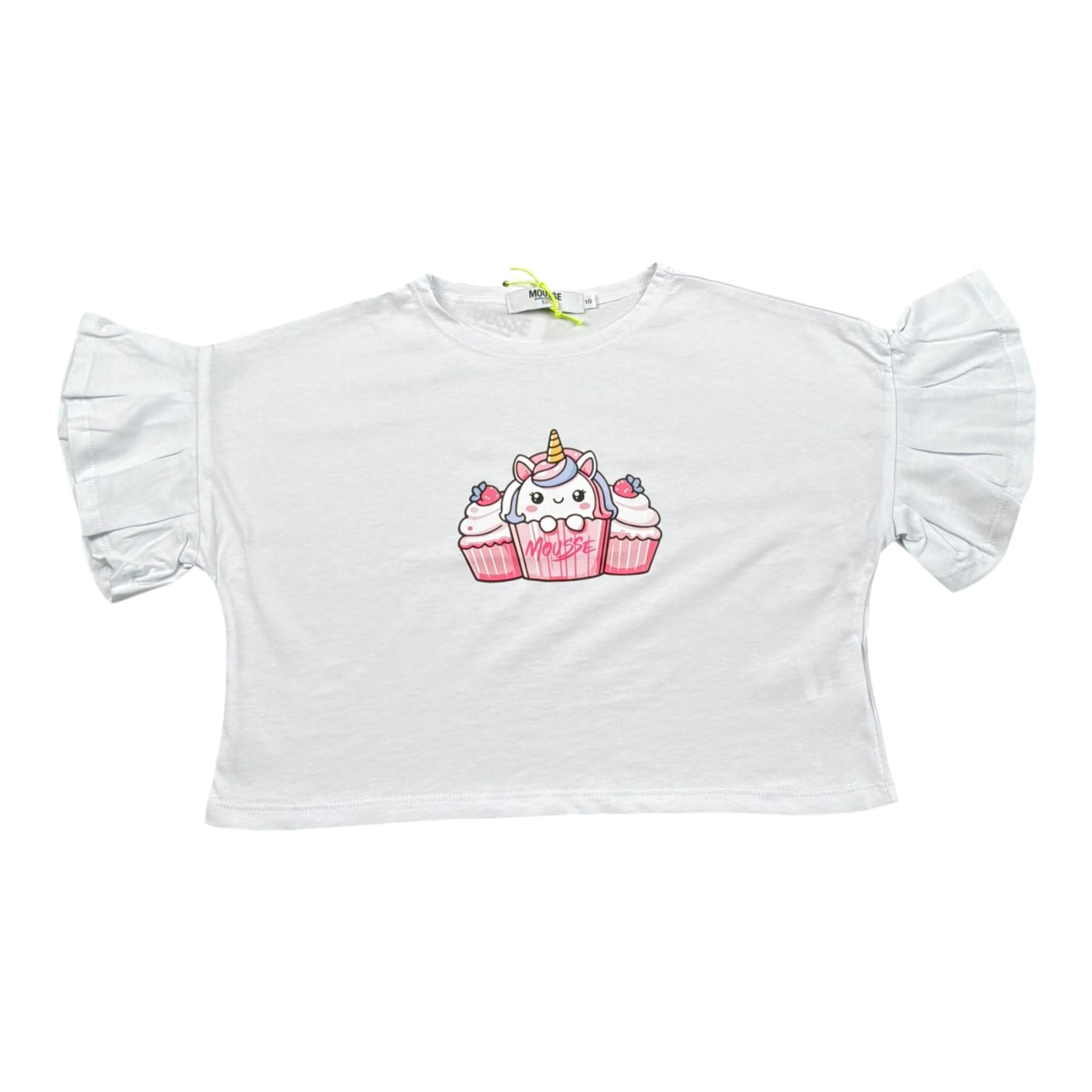 Mousse T-Shirt Girocollo Tinta Unita con Stampa per Bambina UNILEOO BIANCO MOUSSE 