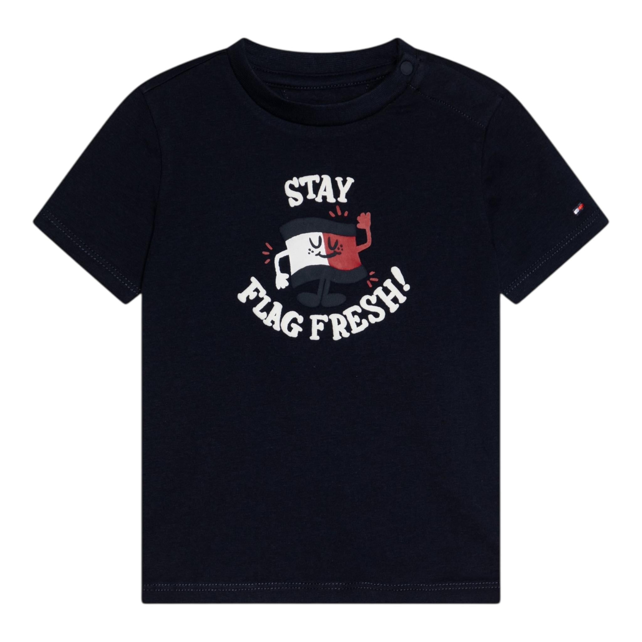 Tommy Hilfiger T-Shirt Girocollo Tinta Unita con Logo per Neonato KN0KN02024 BLU TOMMY HILFIGER 