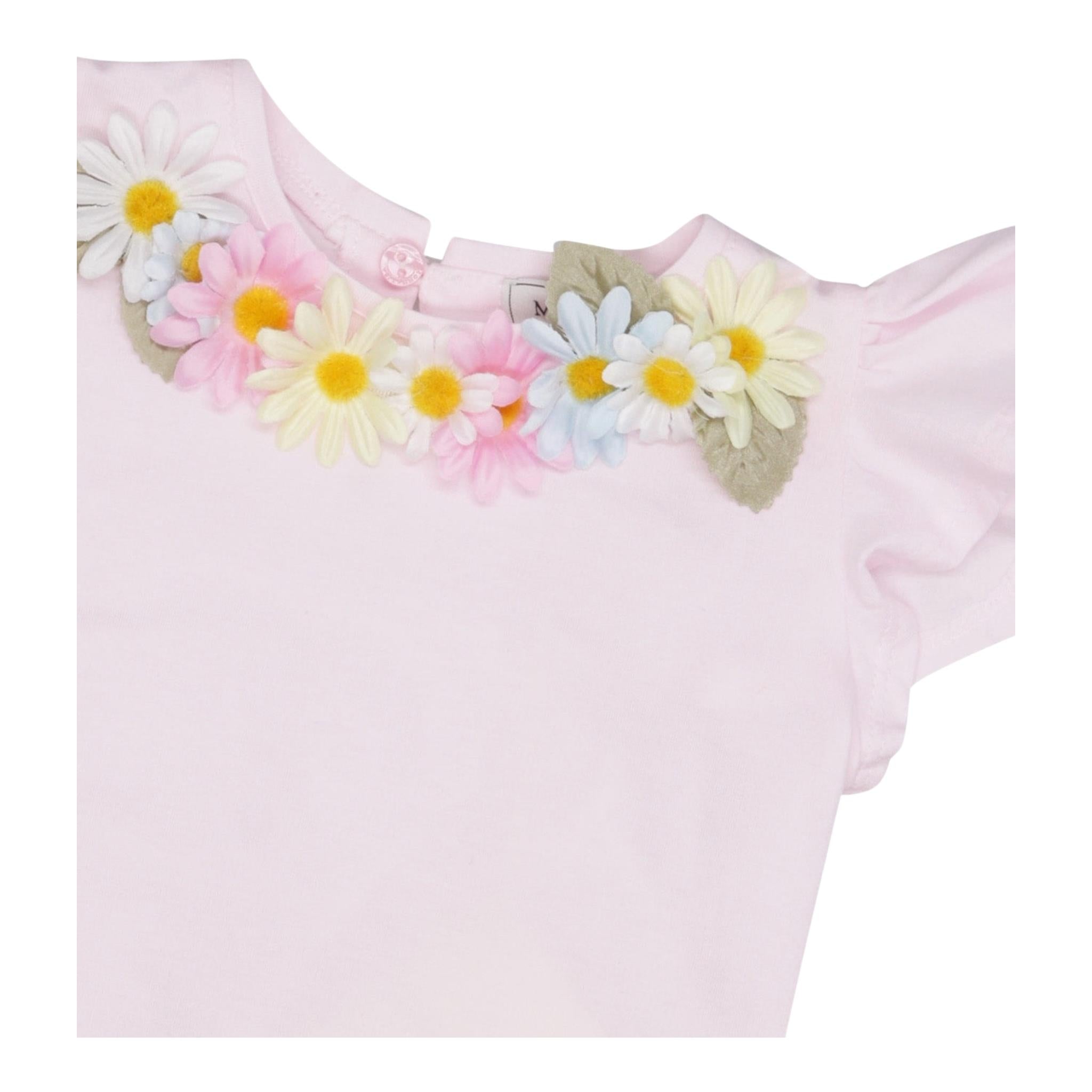 Monnalisa T-Shirt Girocollo Tinta Unita con Applicazioni per Neonata 31E613 ROSA MONNALISA 