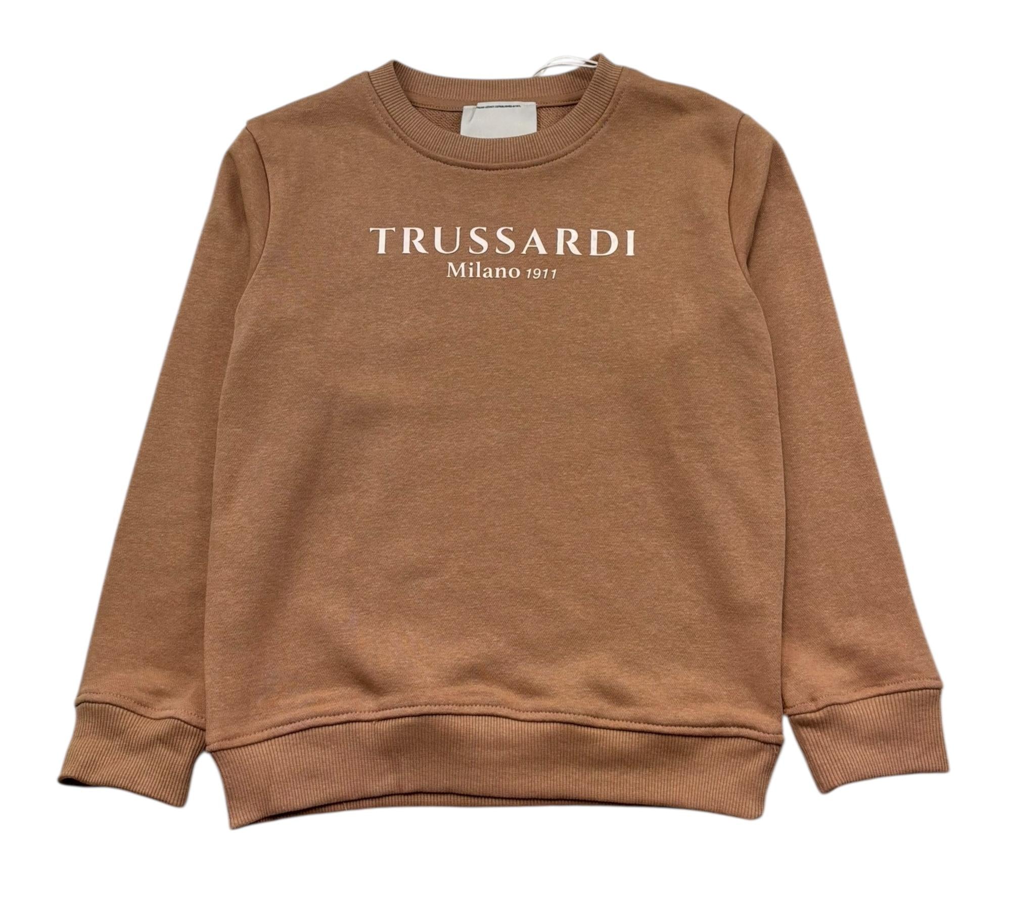 Trussardi Felpa Chiusa Girocollo Tinta Unita con Logo per Bambino TBP26013FE MARRONE TRUSSARDI 