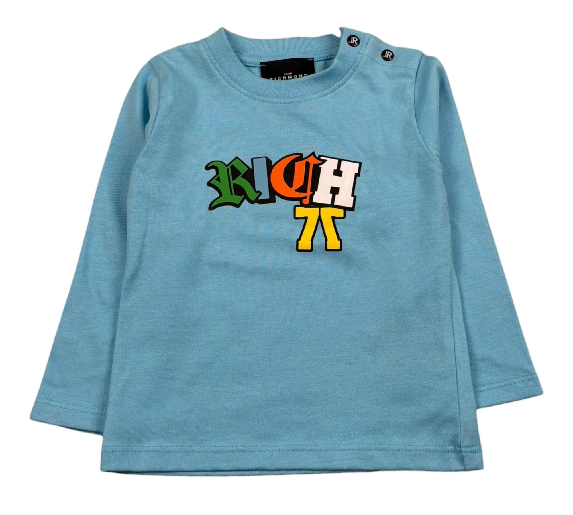 John Richmond Shirt Girocollo Tinta Unita con Logo per Neonato RIP26105TS AZZURRO JOHN RICHMOND 