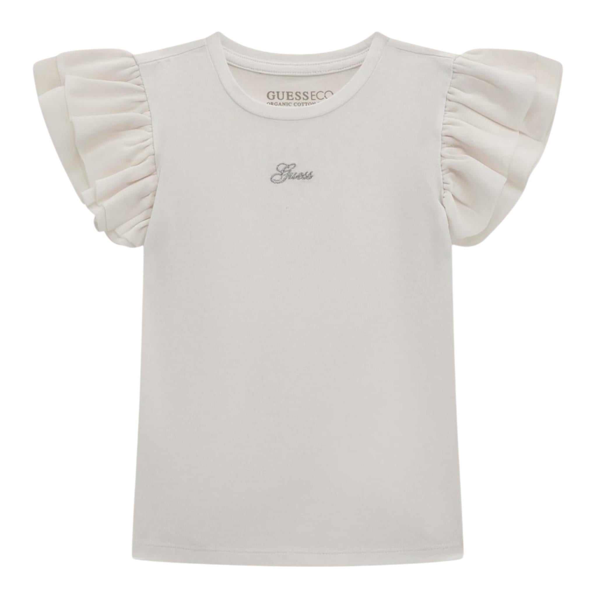 Guess T-Shirt Tinta Unita con Tulle per Bambina K5RI22K6YW4XJ BIANCO GUESS 