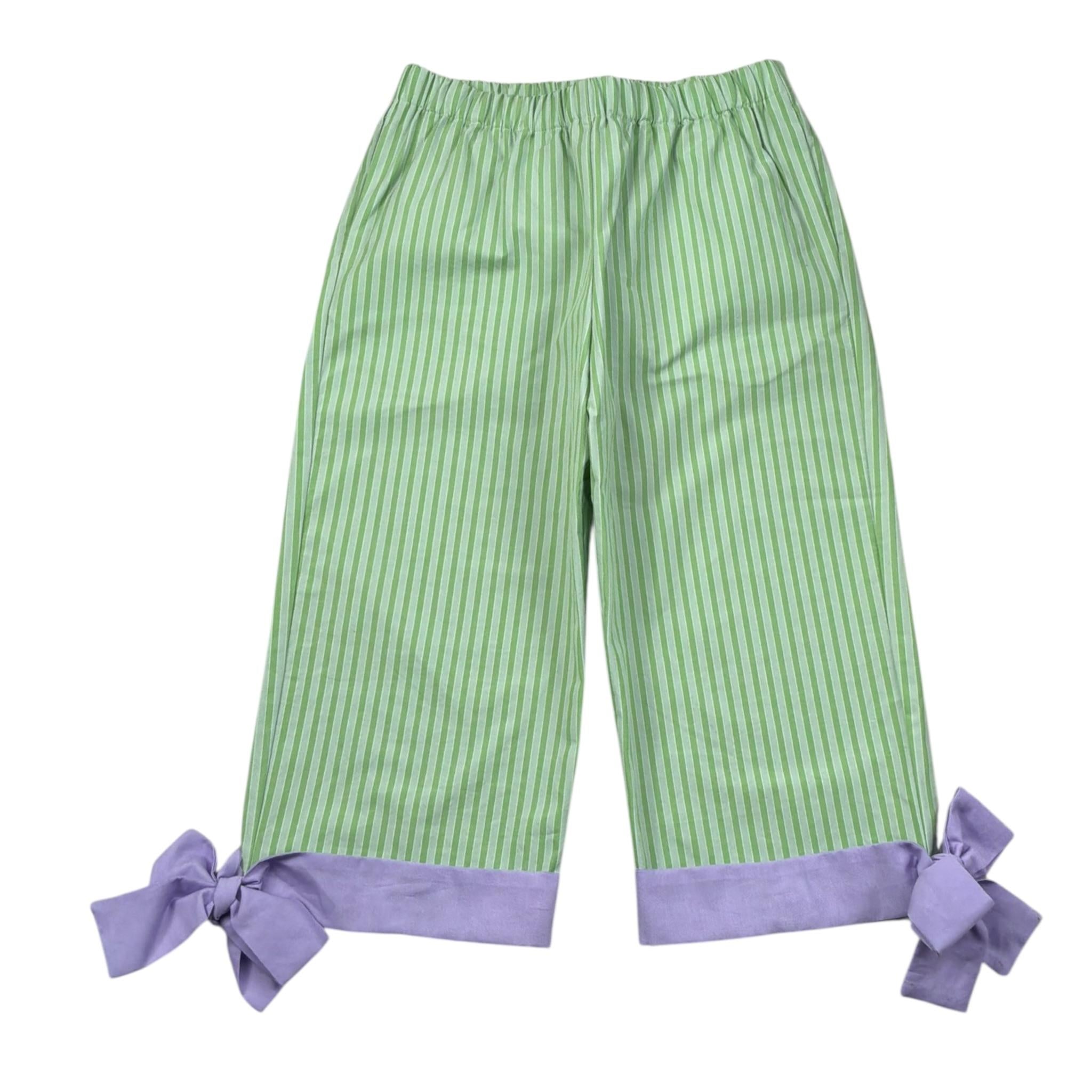 Ilfarobimbi Pantalone tinta unita con Applicazione Fiocco Verde per Bambina IFB50446 VERDE ILFAROBIMBI 