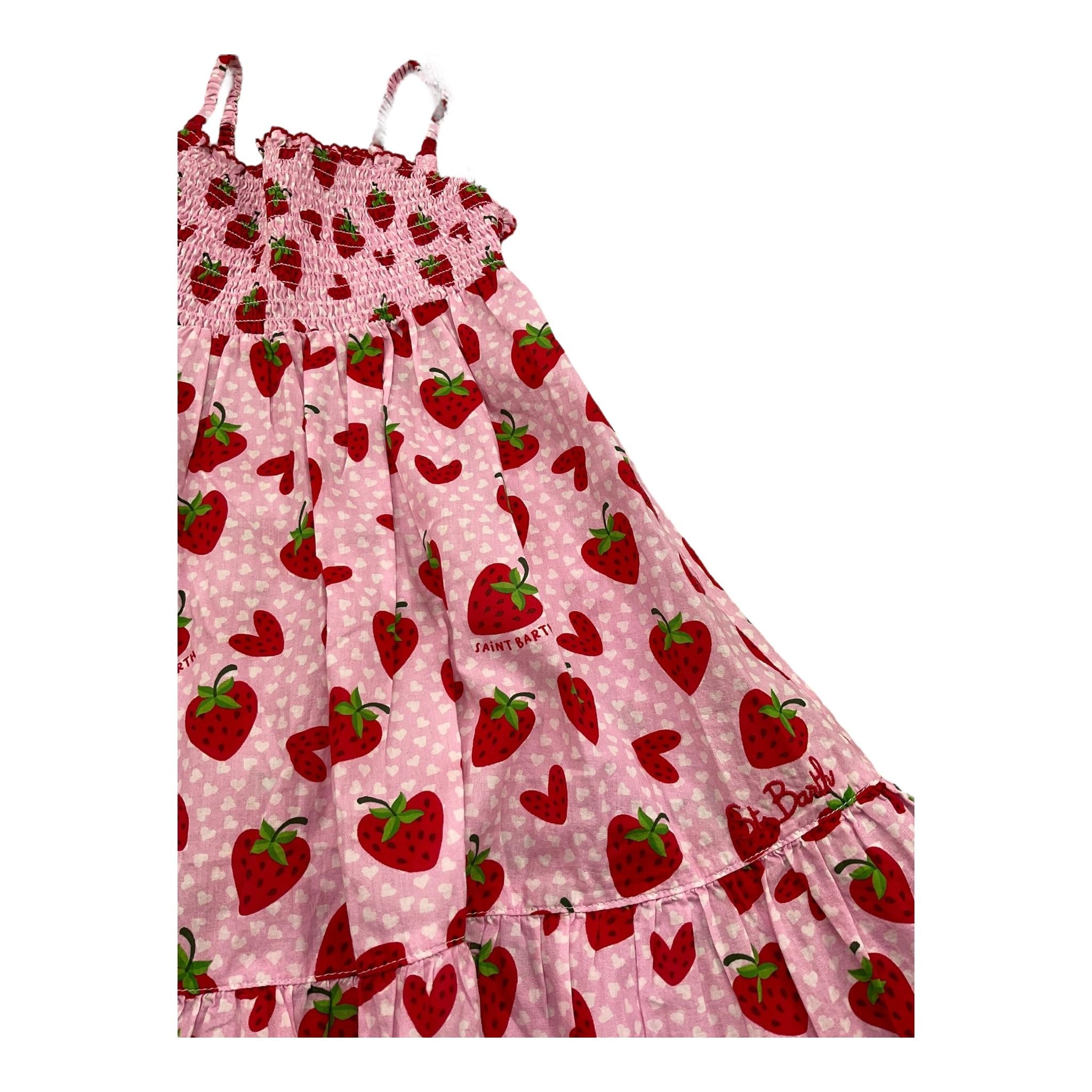 Saint Barth Abito Bretelline Tinta Unita Stampa Fragole per Bambina MKI0001 ROSA SAINT BARTH 