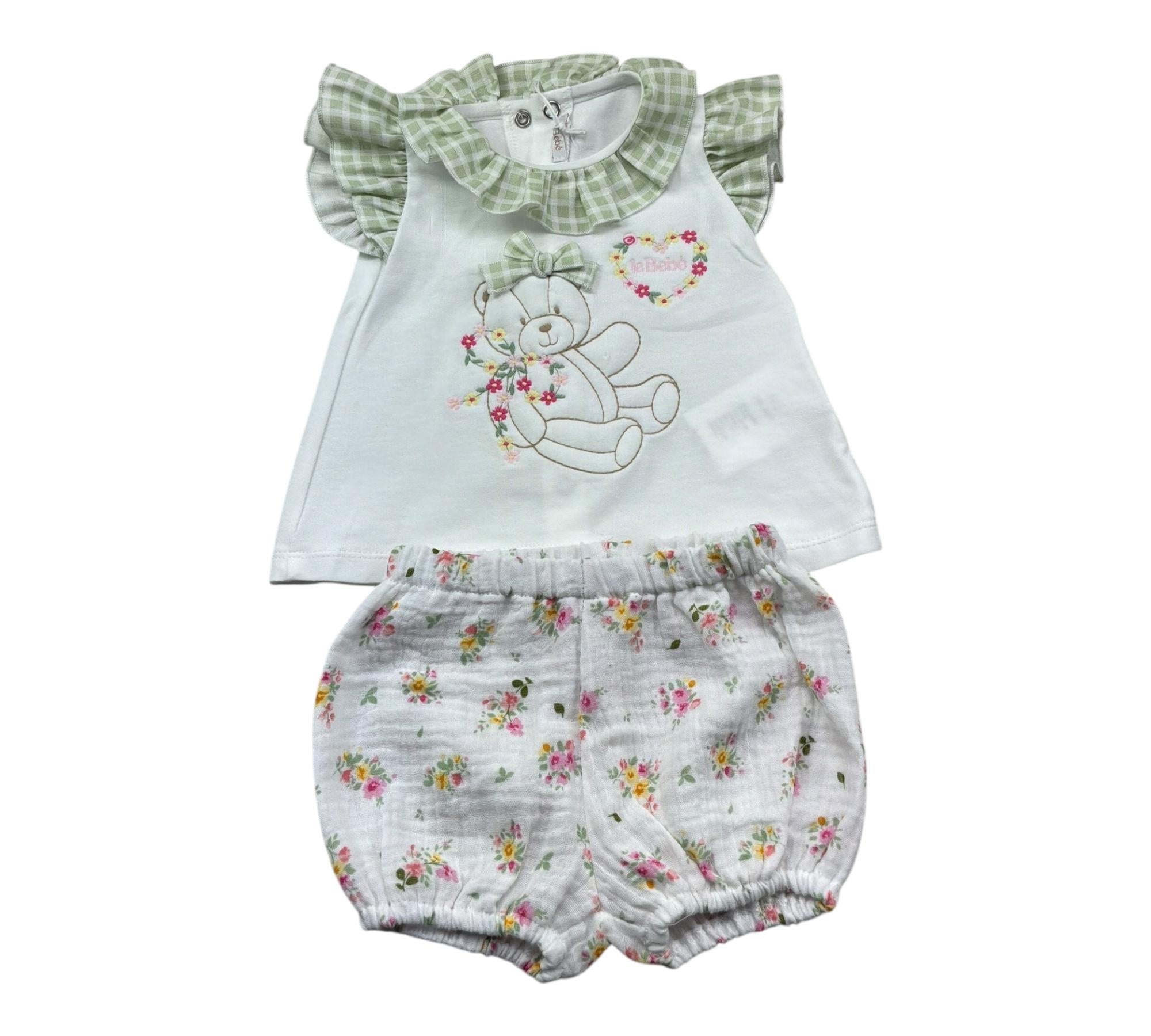 Le Bebe Completo 2 Pezzi T-Shirt-Culotte per Neonata LBG6231 BIANCO LE BEBE 