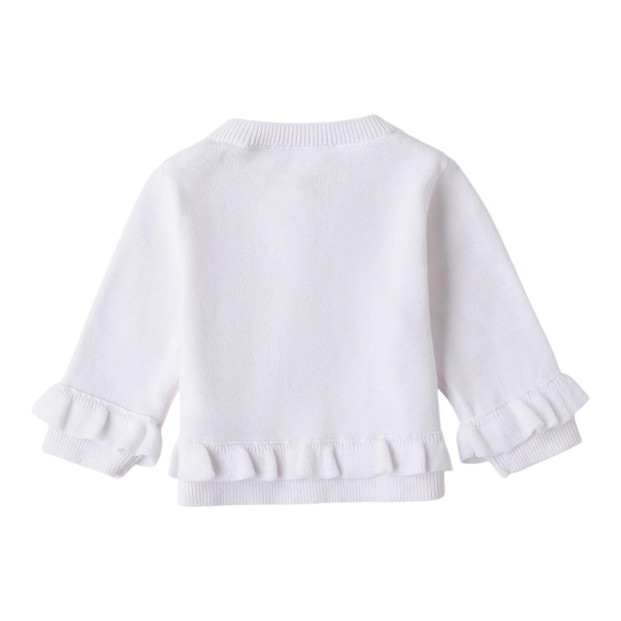 Minibanda Cardigan Tinta Unita con Bottoni Fiori per Neonata 3B762 BIANCO MINIBANDA 