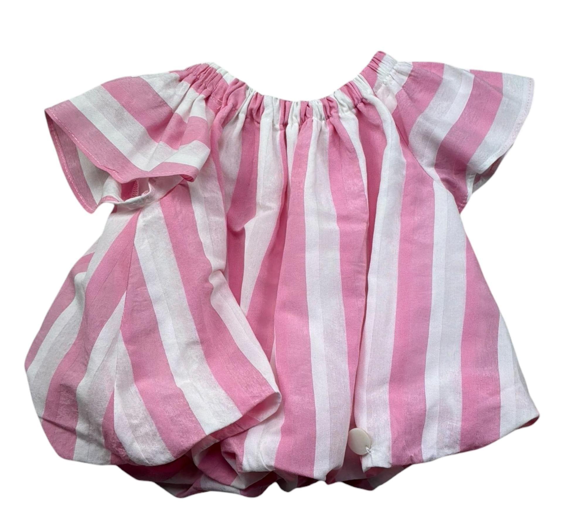 Le Bebe Camica Mezza Manica Fantasia A Righe per Neonata LBG6357 BIANCO/ROSA LE BEBE 