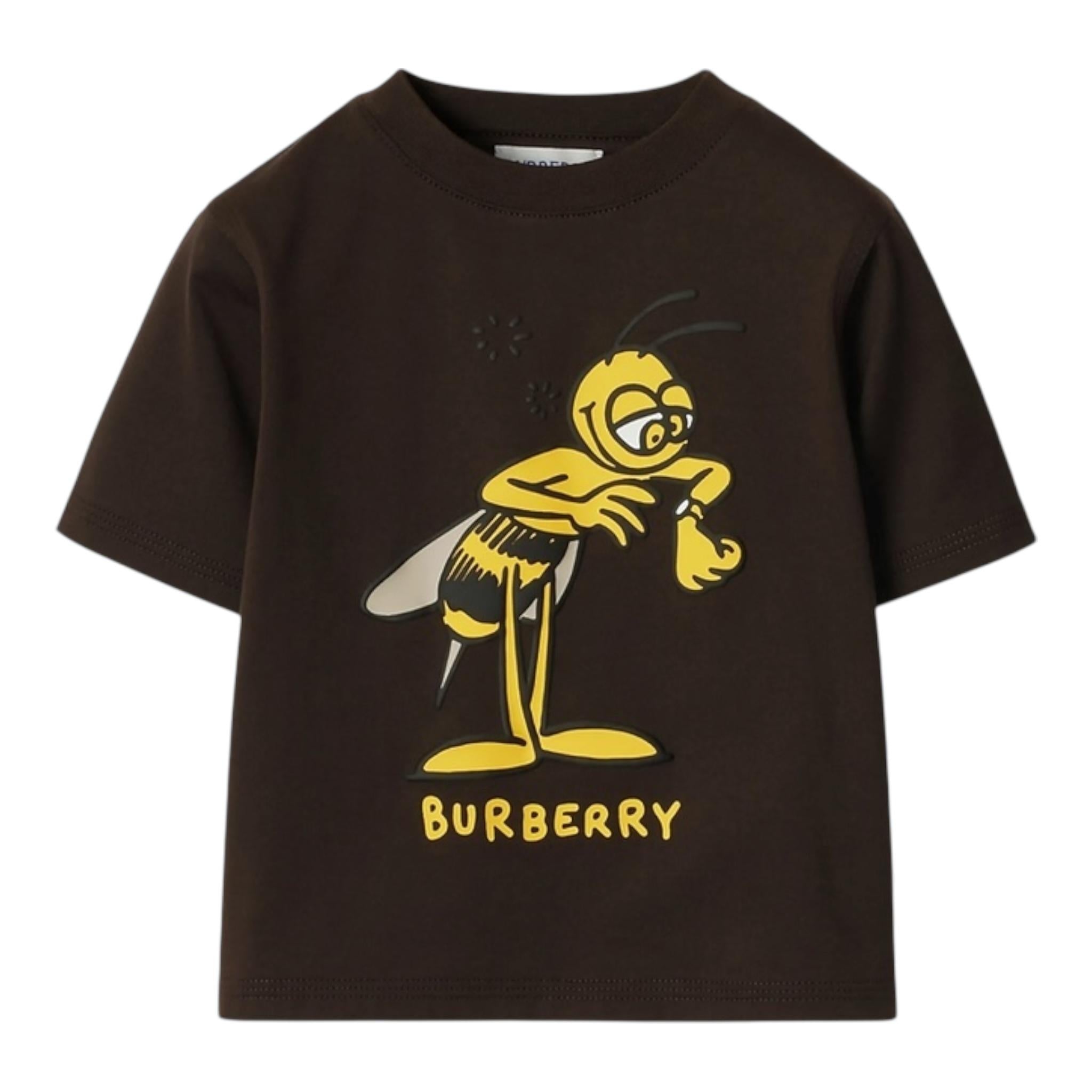 Burberry T-Shirt Girocollo Tinta Unita con Stampa per Neonato B104630 MARRONE BURBERRY 
