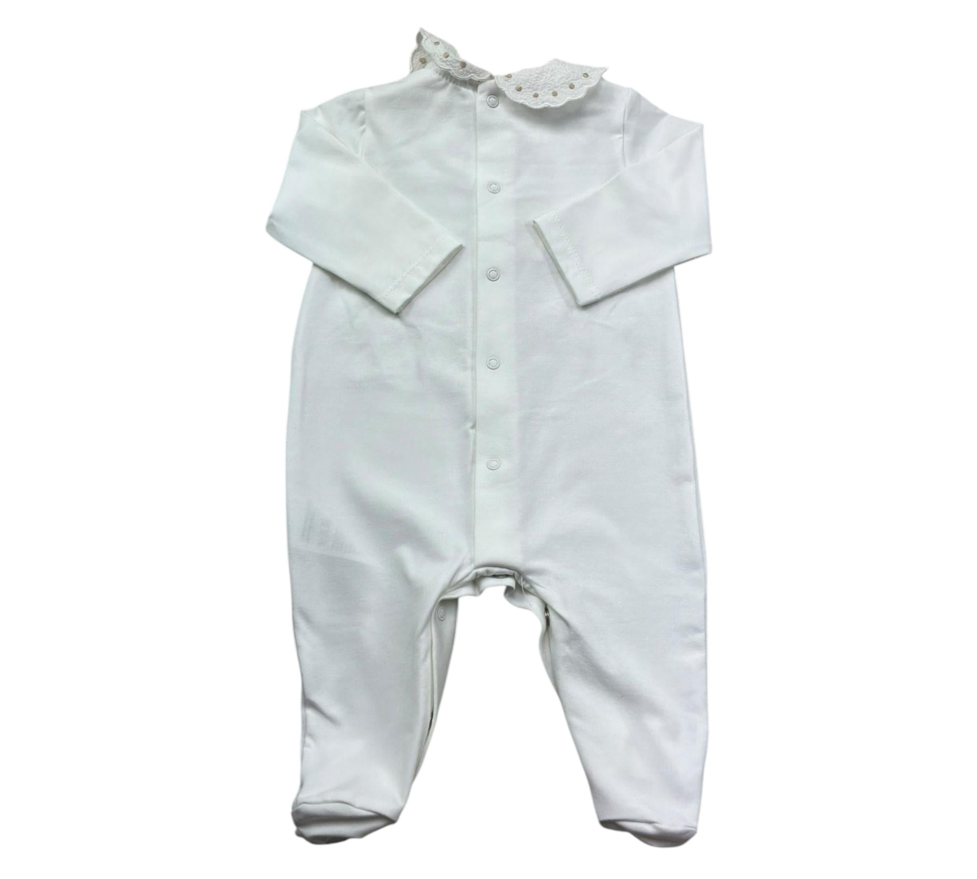Le Bebe Tutina Manica Lunga Tinta Unita con Ricami per Neonata LBG6303 BIANCO LE BEBE 