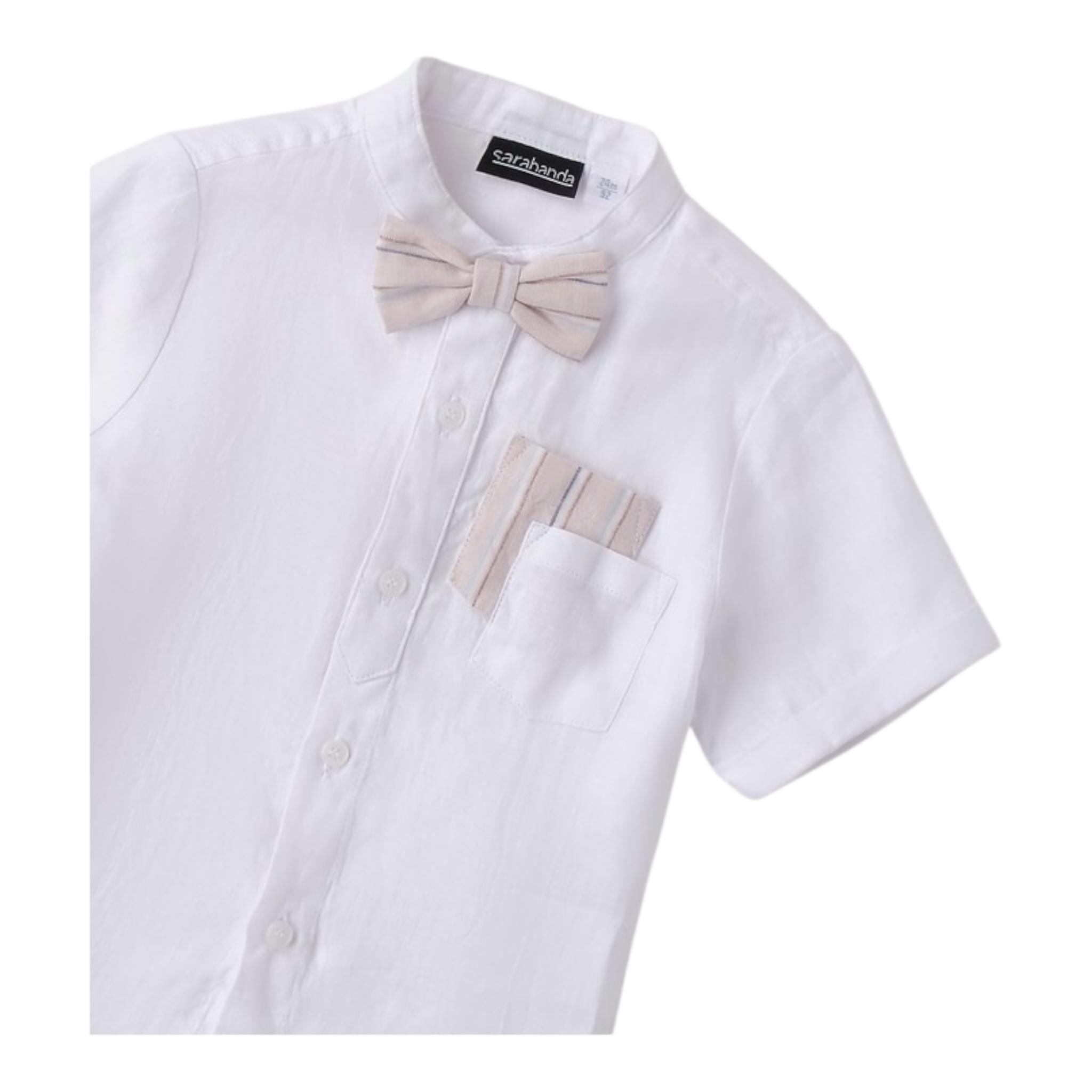 Minibanda Camicia Mezza Manica Tinta Unita con Papillon per Neonato 0B131 BIANCO MINIBANDA 