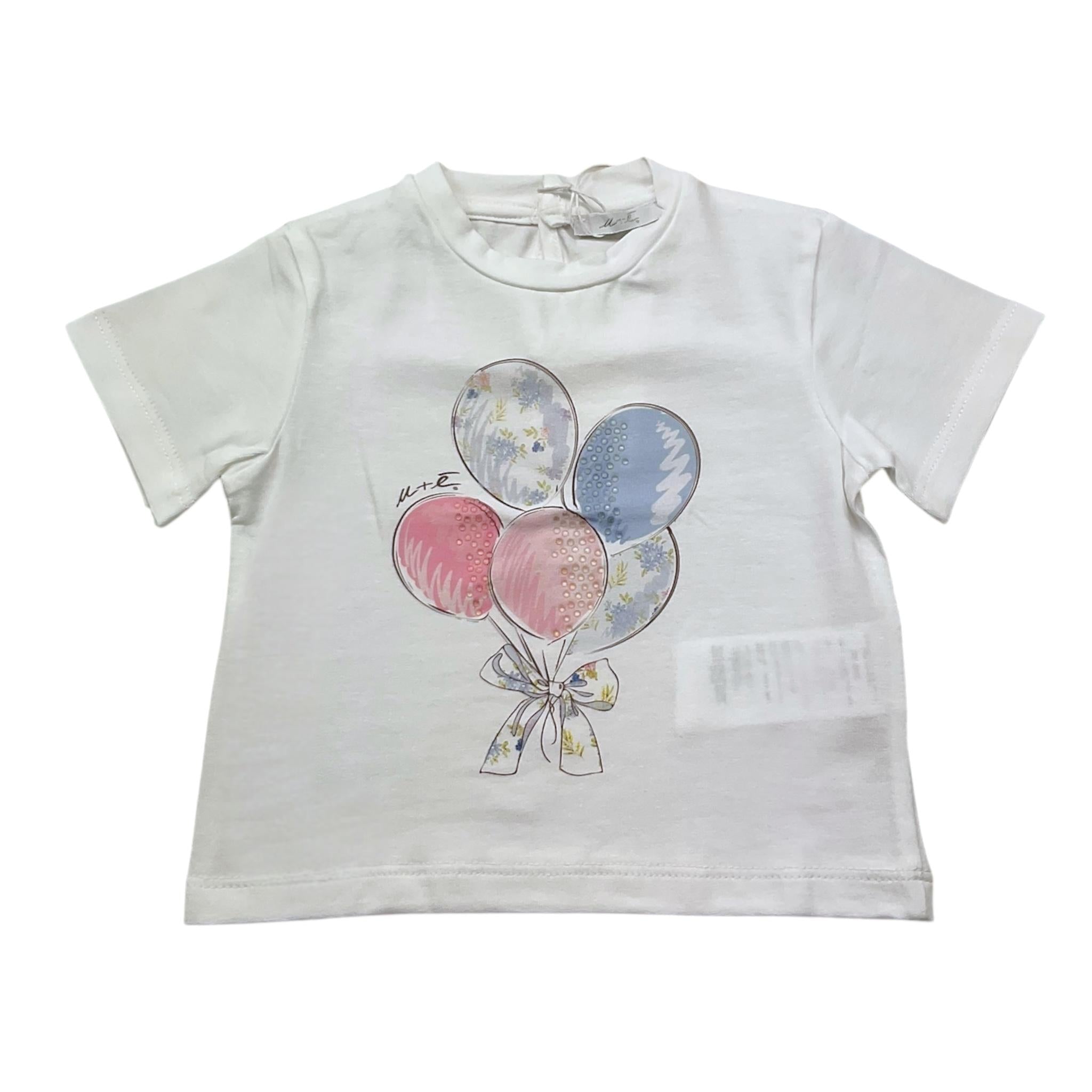 M+E' T-Shirt Girocollo Tinta Unita con Stampa per Neonata UE1861X BIANCO M+E' 