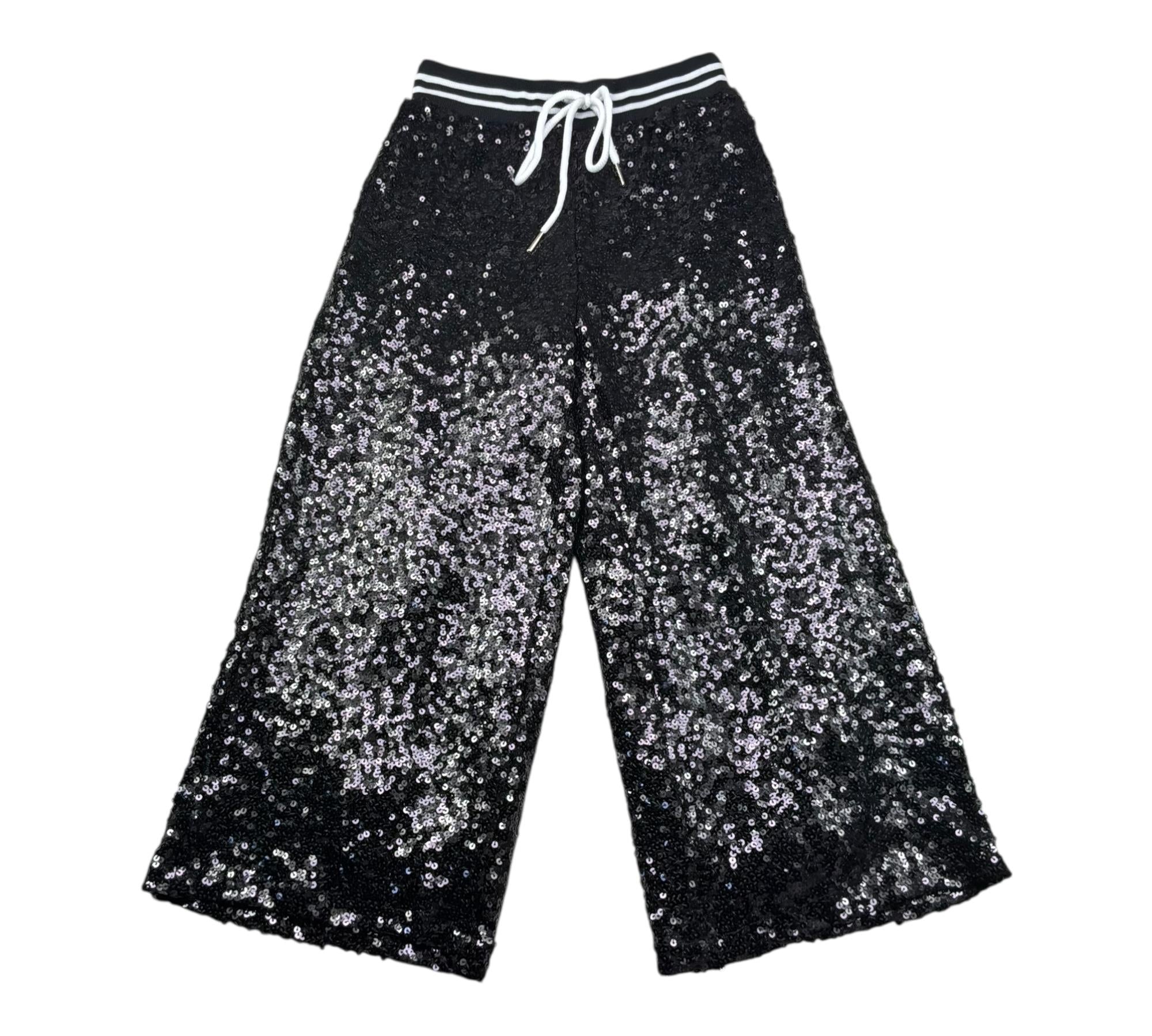 John Richmond Pantalone Modello Palazzo Paillettato Tinta Unita per Bambina RGP26060PA NERO JOHN RICHMOND 