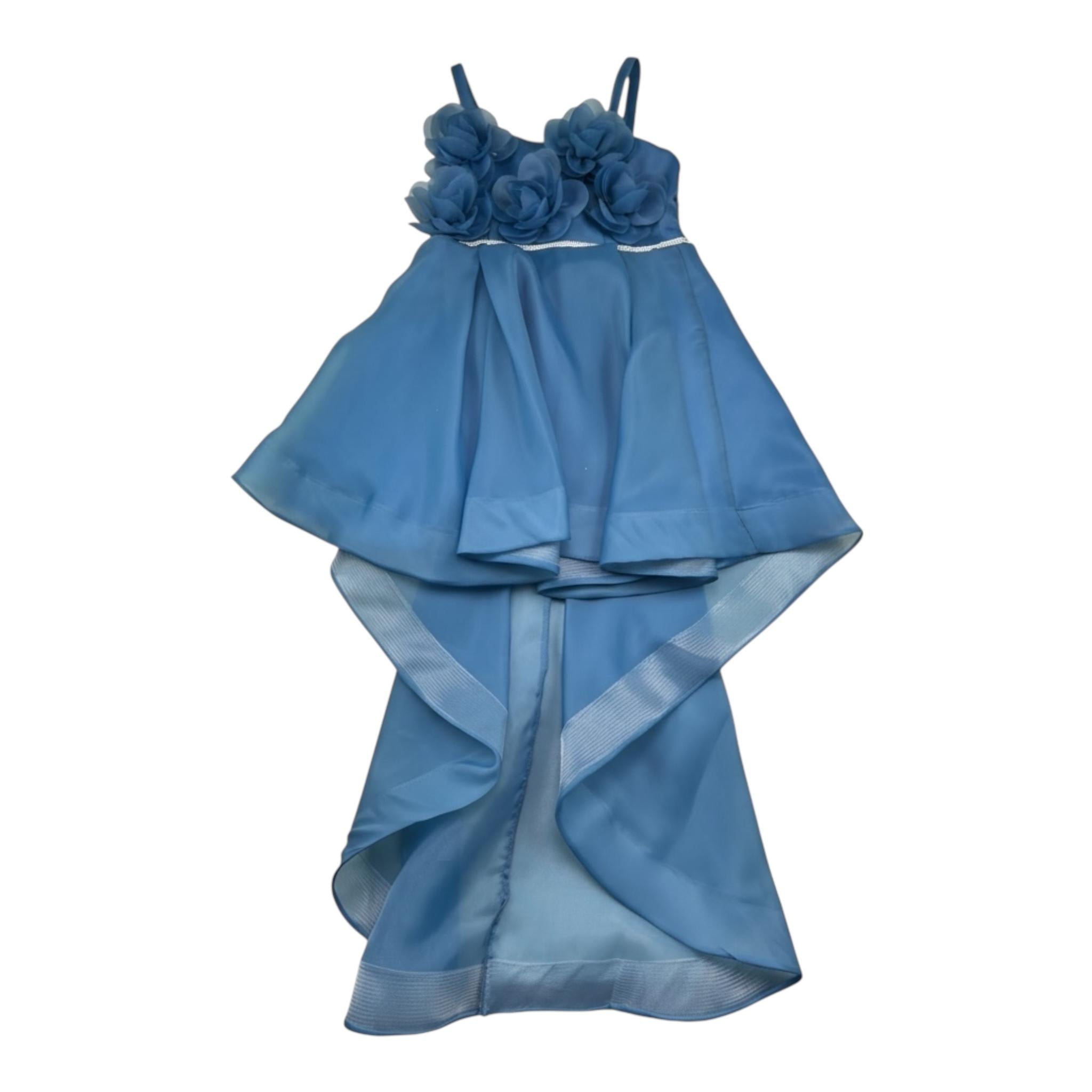 Notaro Of Kids Abito Bretelline Tinta Unita Asimmetrico per Bambina K24205 BLU NOTARO OF KIDS 