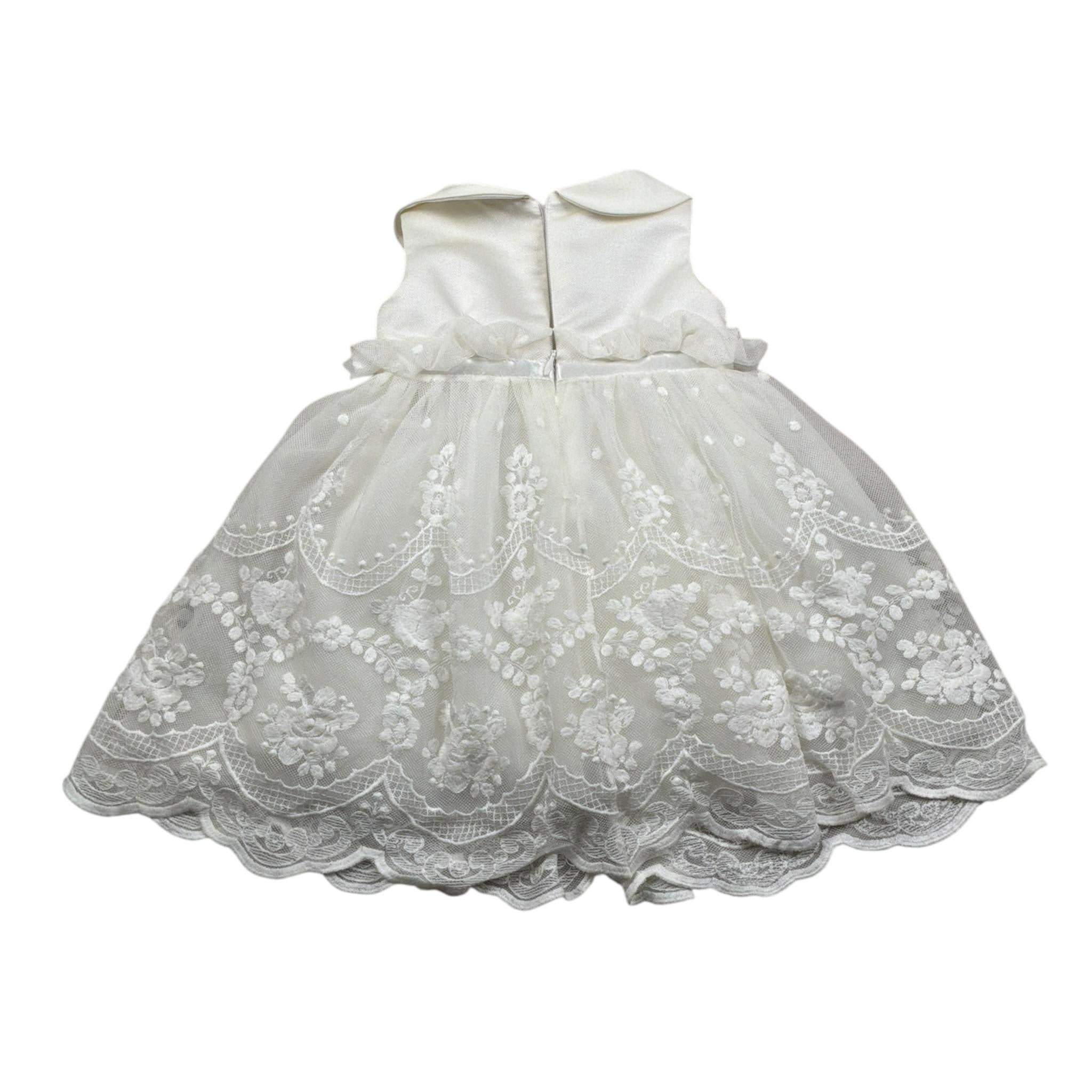 Colori Chiari Abito Giromanica tinta unita con Tulle Bianco per Neonata FN105765 BIANCO COLORI CHIARI 