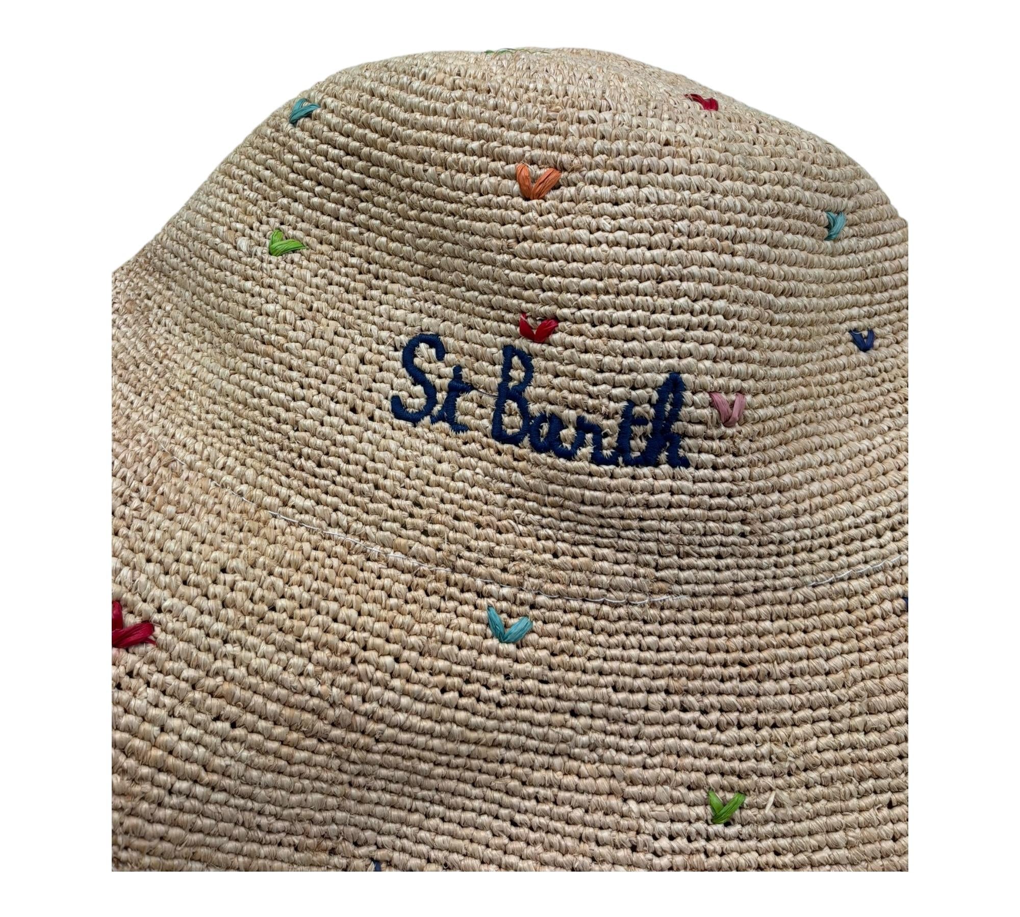 Saint Barth Cappello In Paglia Tinta Unita con Ricami per Bambina RAFFIA BEIGE SAINT BARTH 