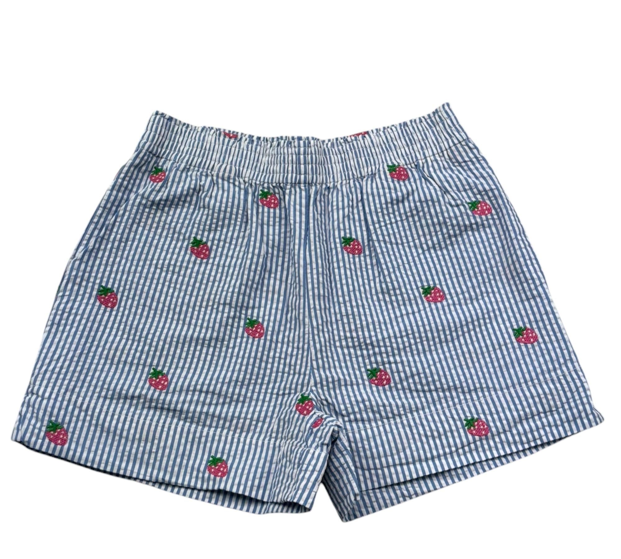 Saint Barth Short Fantasia A Righe con Ricami Fragole per Bambina MEAVEJRR BIANCO/BLU SAINT BARTH 