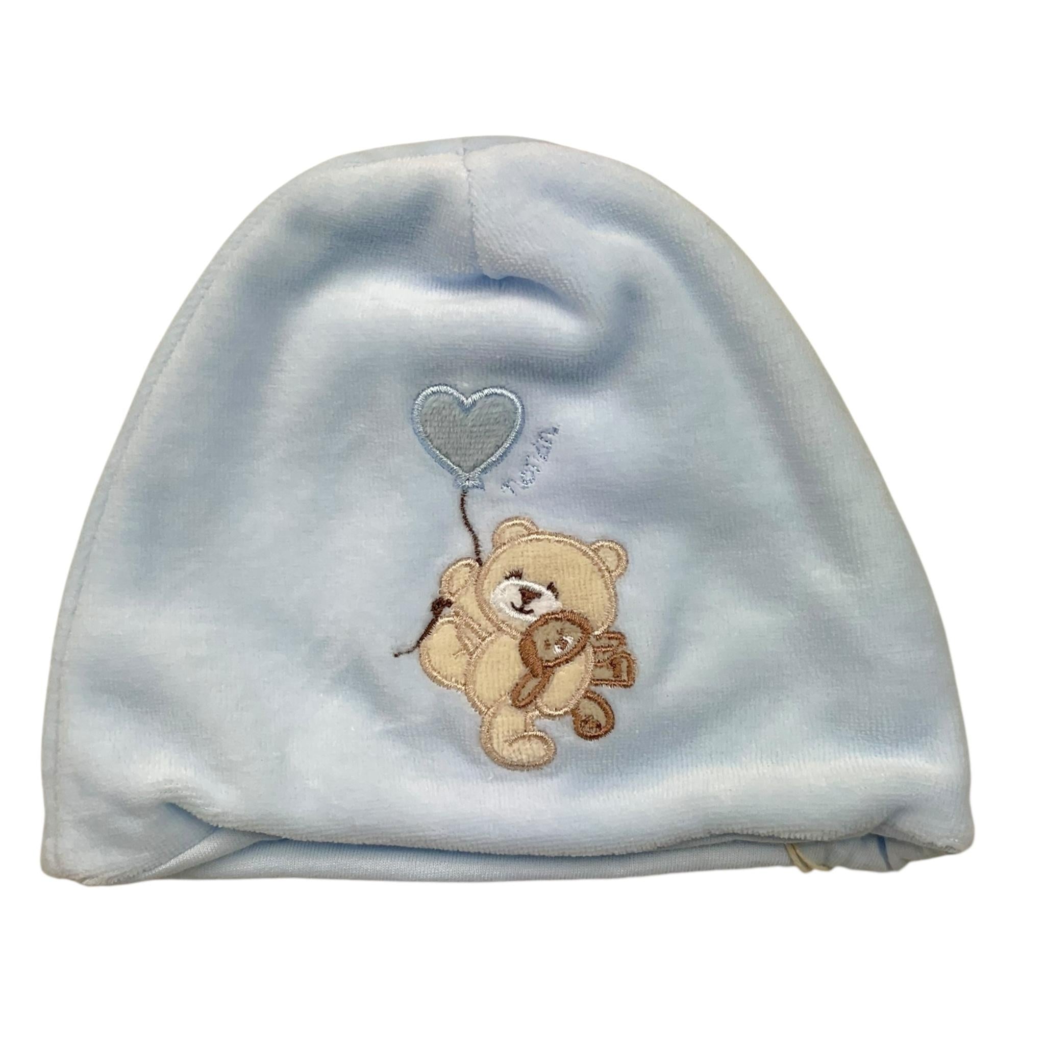 NANAN cappello tinta unita con stampa in velluto Azzurro per Neonato I24013PCA AZZURRO NANAN 