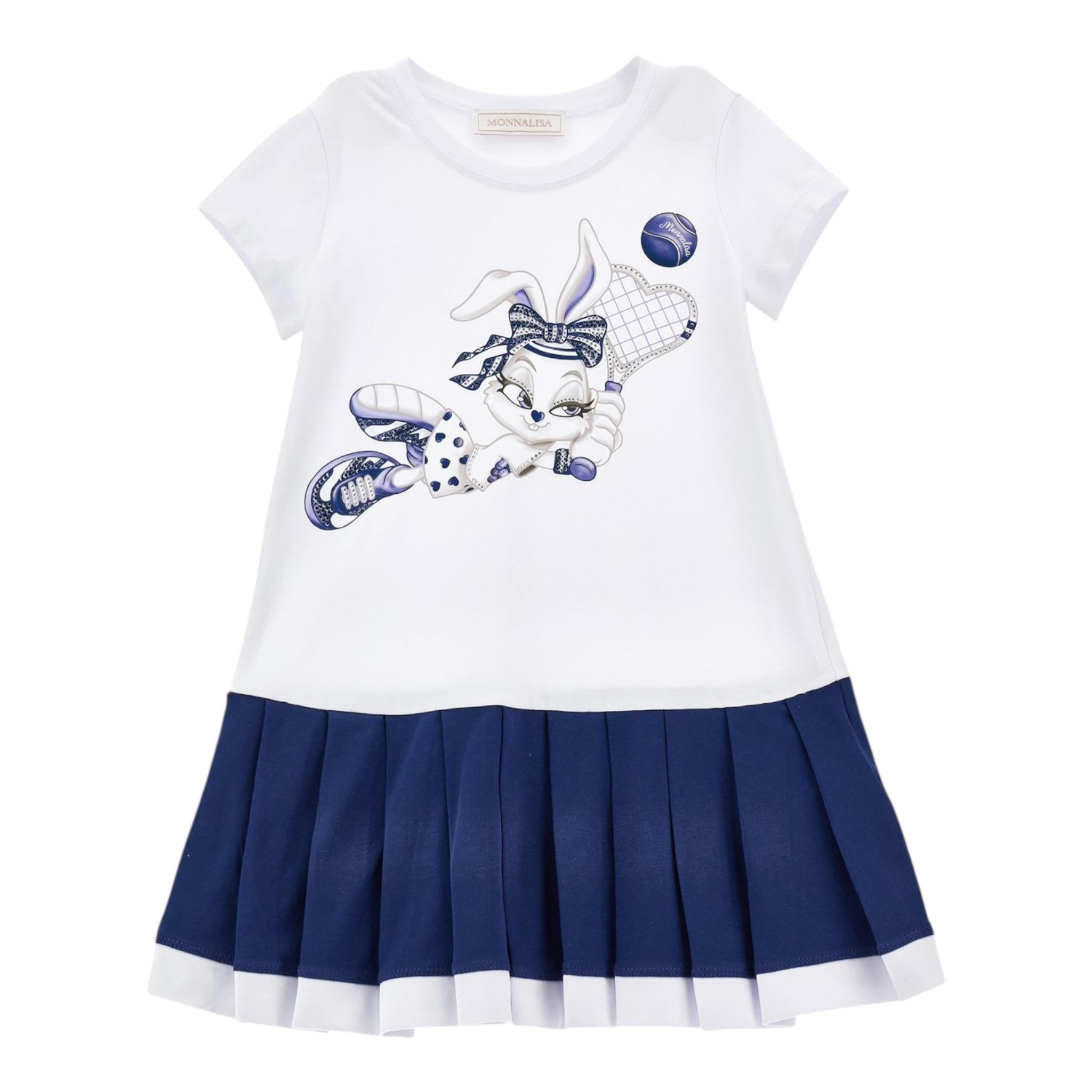 Monnalisa Abito Mezza Manica Tinta Unita con Stampa per Neonata 19E916N BIANCO MONNALISA 