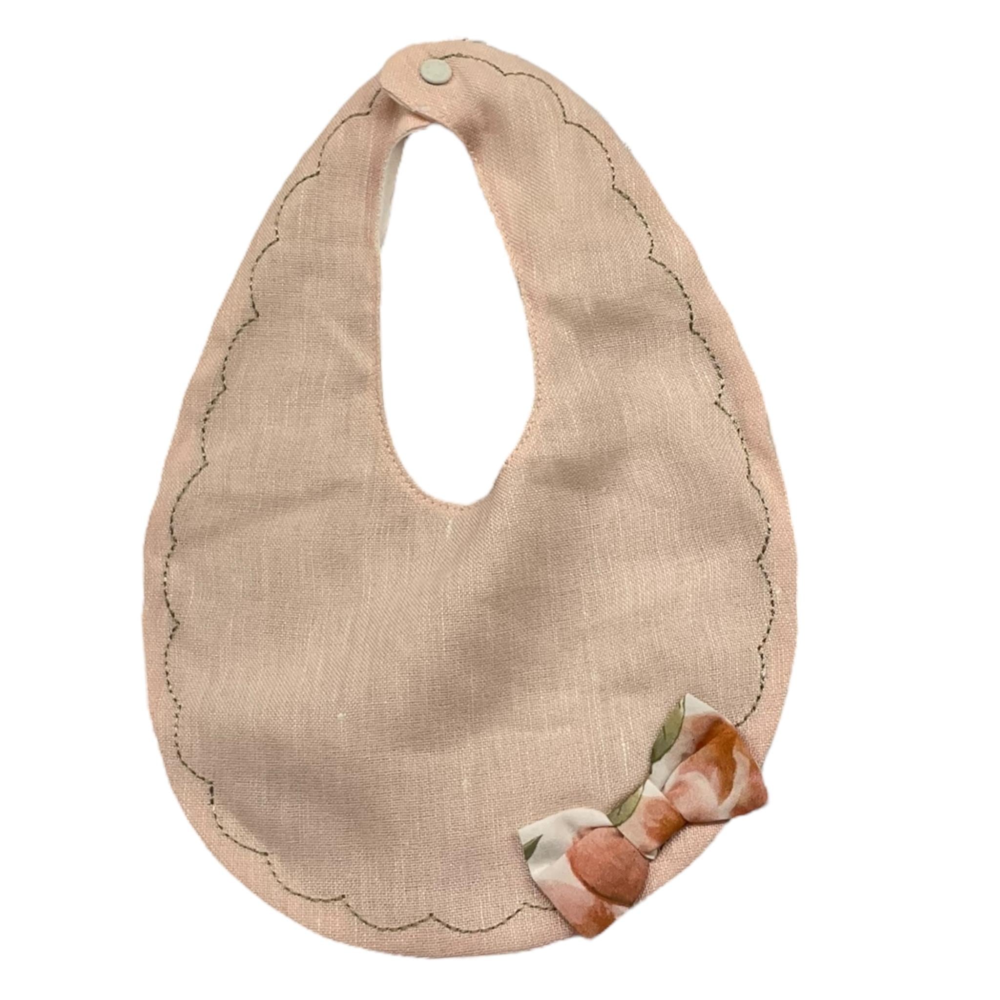 Barcellino Bavetta Tinta Unita con Cuciture In Contrasto per Neonata 121508 ROSA BARCELLINO 