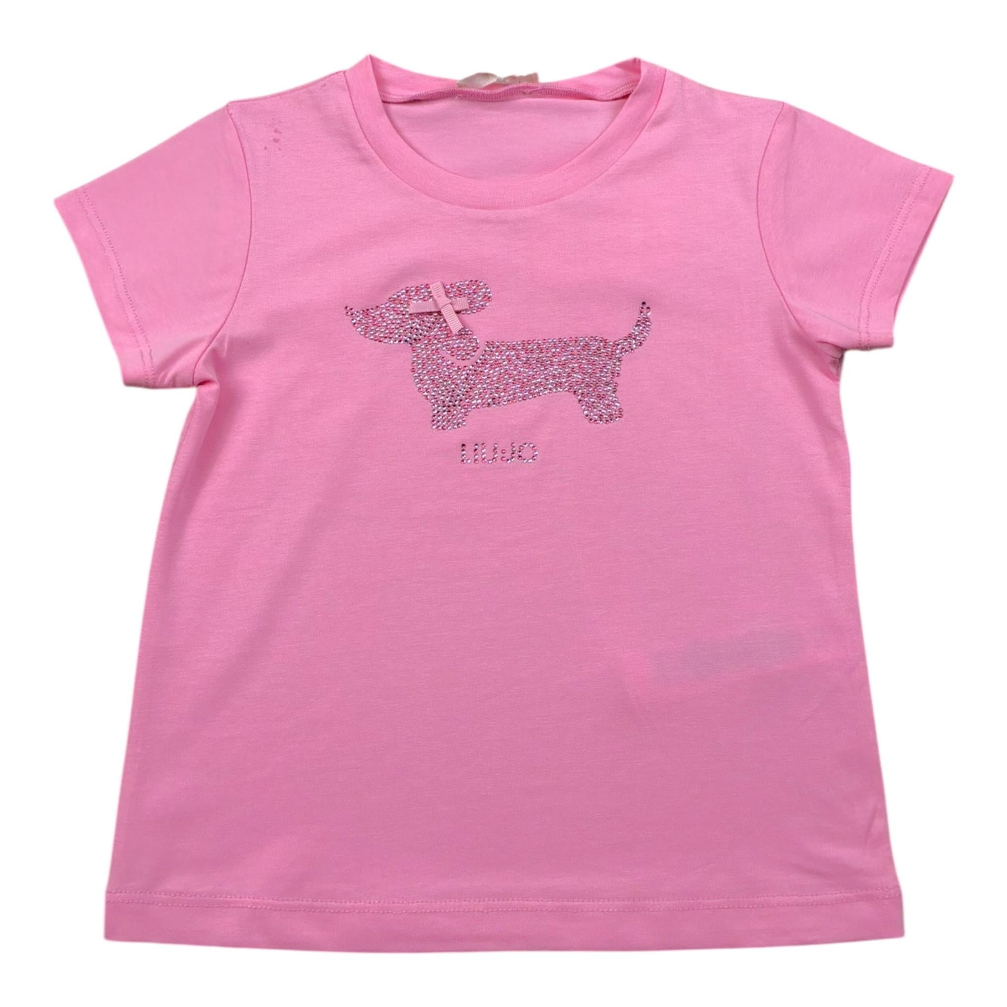 Liu Jo T-Shirt Girocollo Tinta Unita con Brillantini per Bambina KA5021XXJ ROSA LIU JO 
