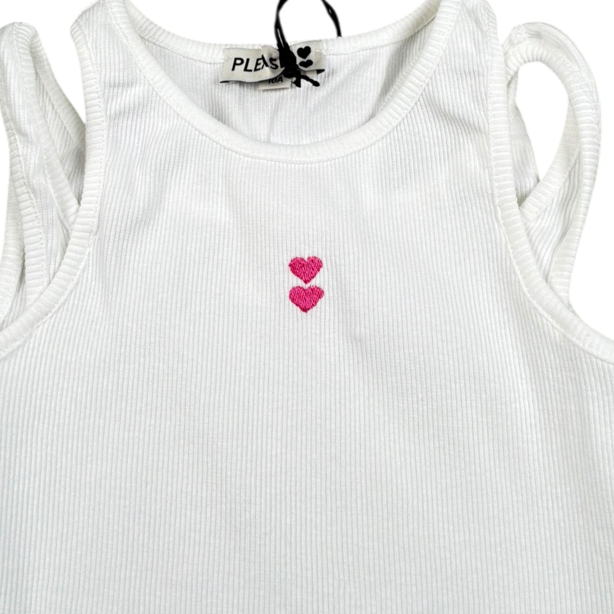 Please Canotta Tinta Unita A Costine per Bambina M019072G72 BIANCO PLEASE 