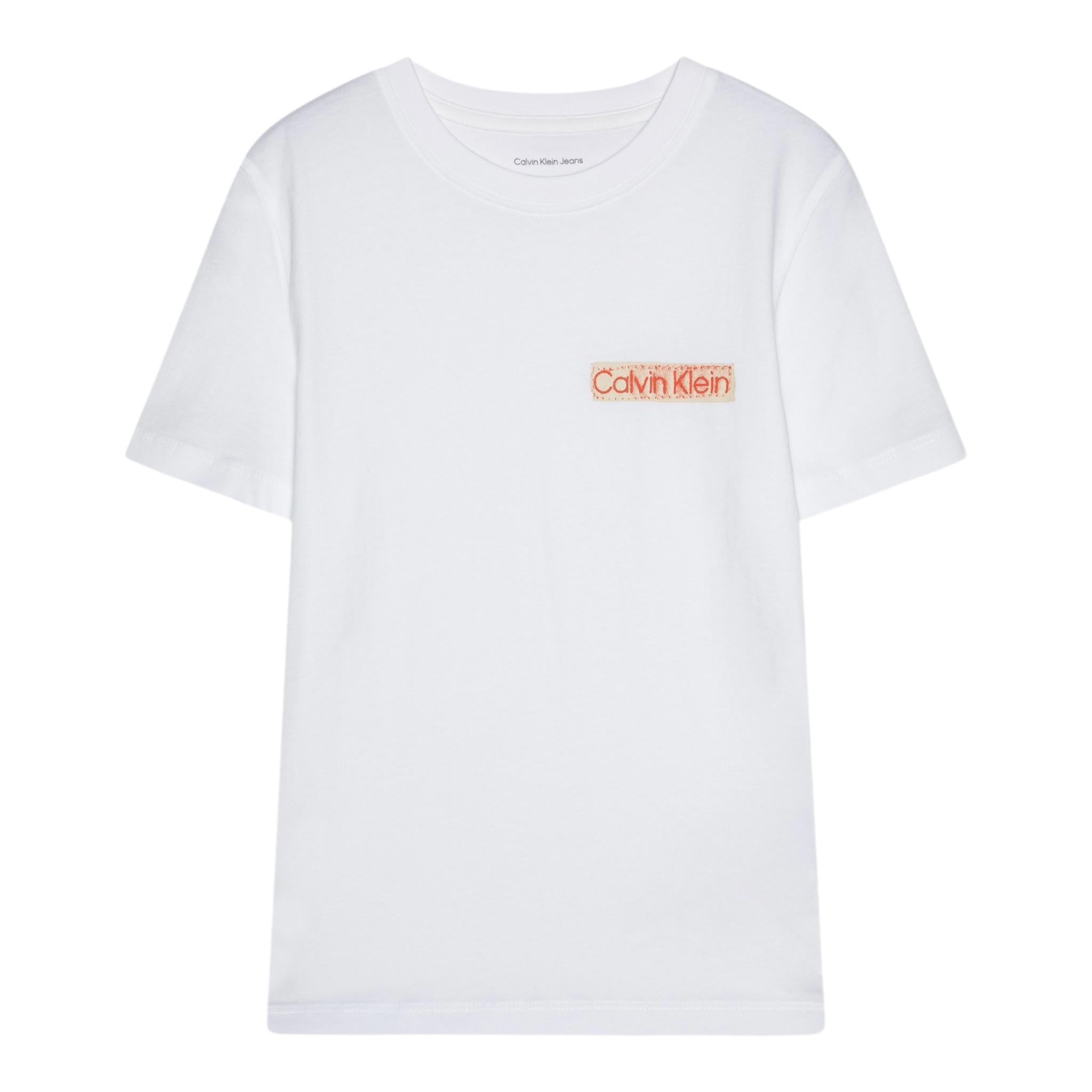 Calvin Klein T-Shirt Girocollo Tinta Unita con Logo per Bambino IB0IB02451 BIANCO CALVIN KLEIN 