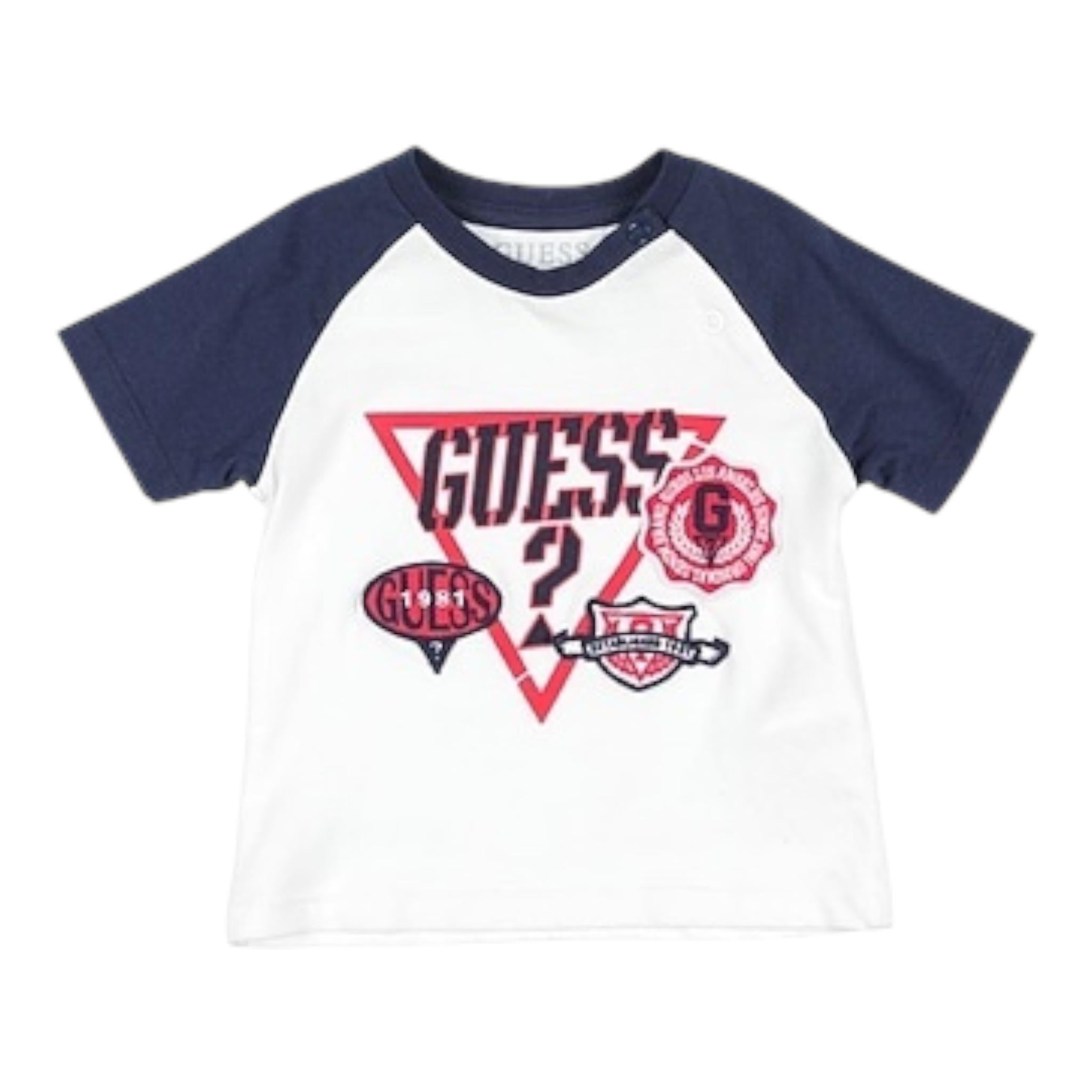 Guess T-Shirt Gircollo Tinta Unita con Stampa per Neonato I1RI02K8HM0 BIANCO GUESS 