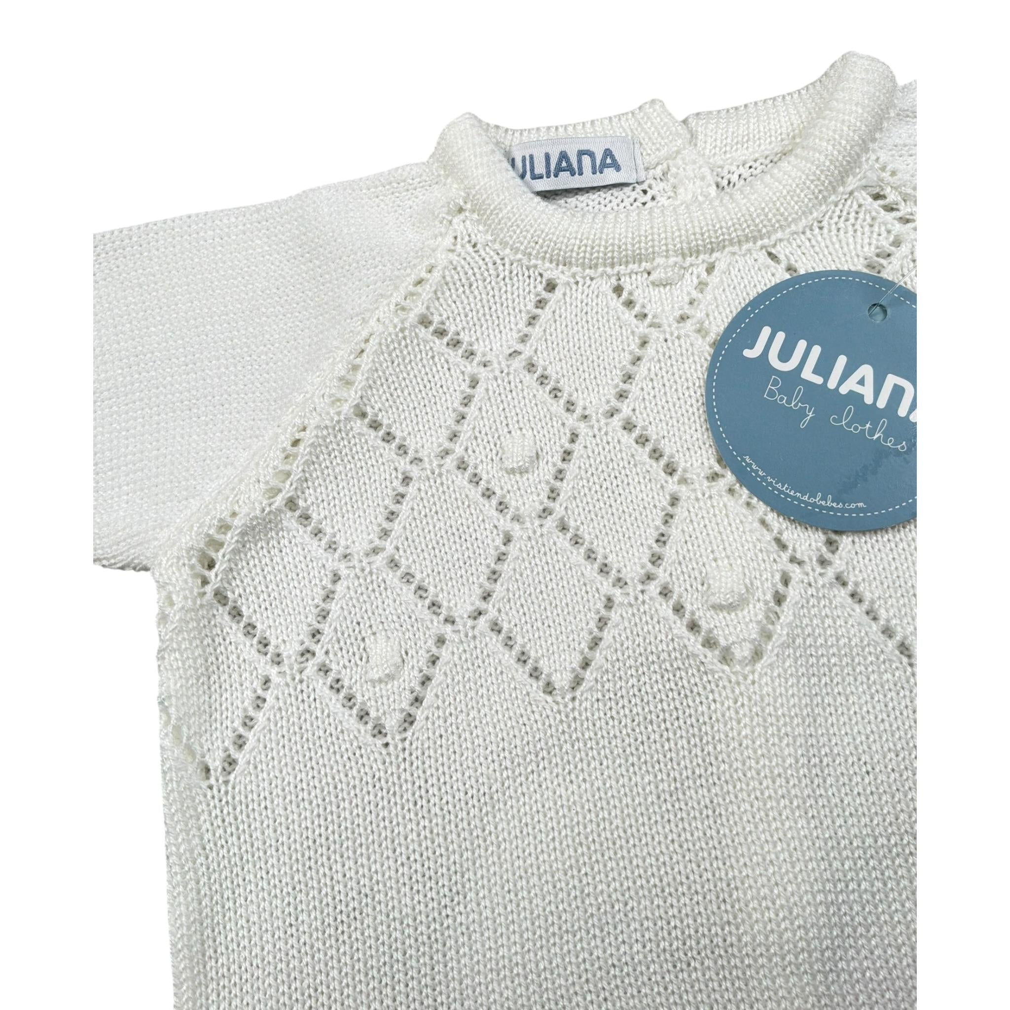Juliana Pagliaccetto Mezza Manica tinta unita Cn Ricami Bianco per Neonato 25162X BIANCO JULIANA 