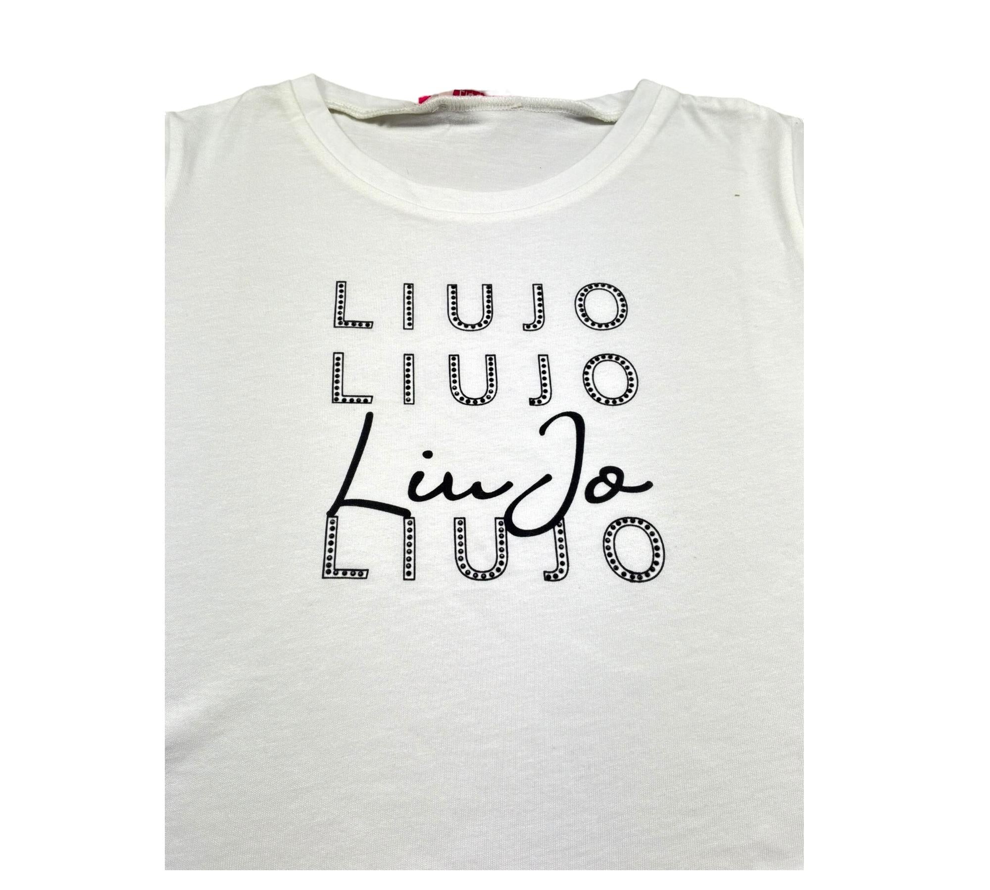 Liu Jo T-Shirt Girocollo Tinta Unita con Logo per Bambina G3099 BIANCO LIU JO 