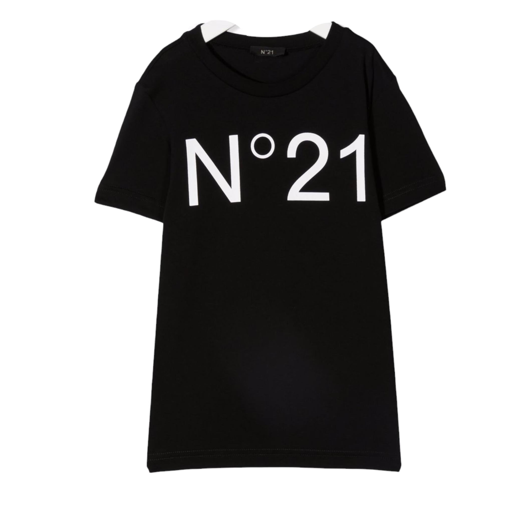 N°21 T-Shirt Tinta Unita Girocollo con Stampa per Bambino N21173 NERO N°21 