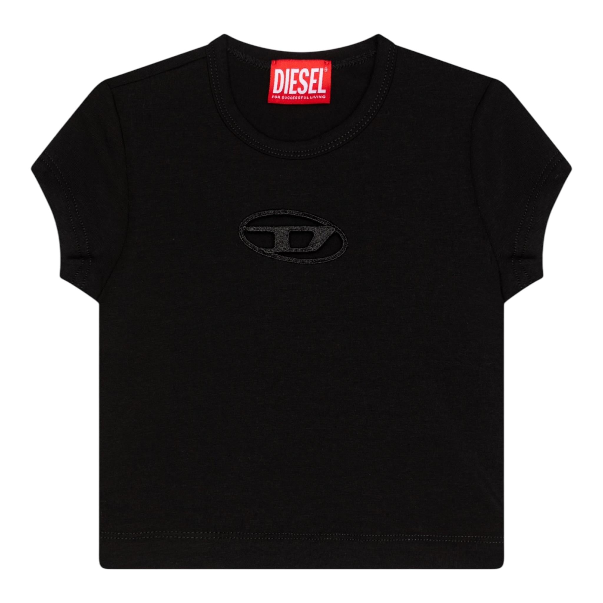 Diesel T-Shirt Girocollo tinta unita con Logo Nero per Bambina J01830XXXX NERO DIESEL 