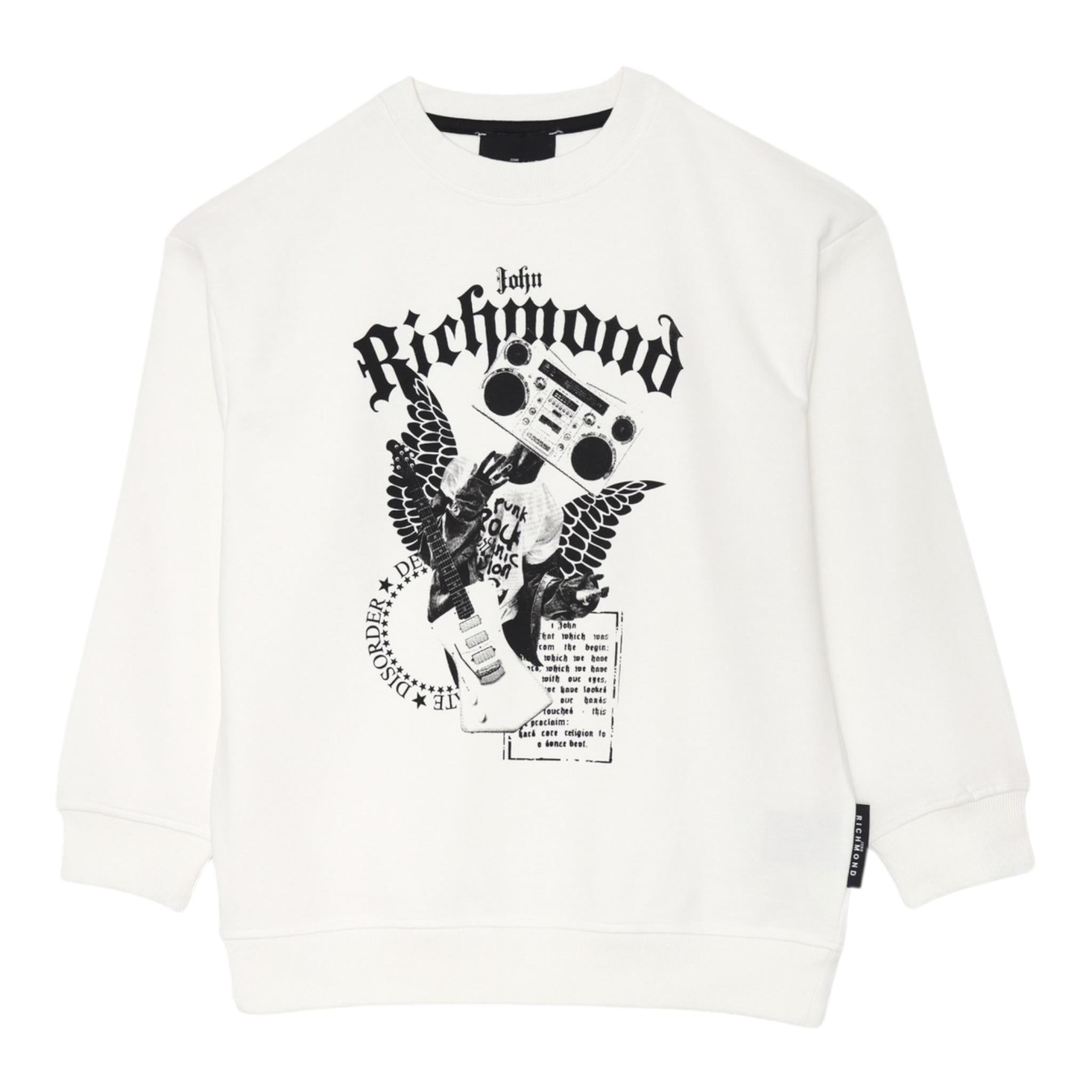 John Richmond Felpa Chiusa Girocollo Tinta Unita con Stampa per Bambino RBP25054FE BIANCO JOHN RICHMOND 