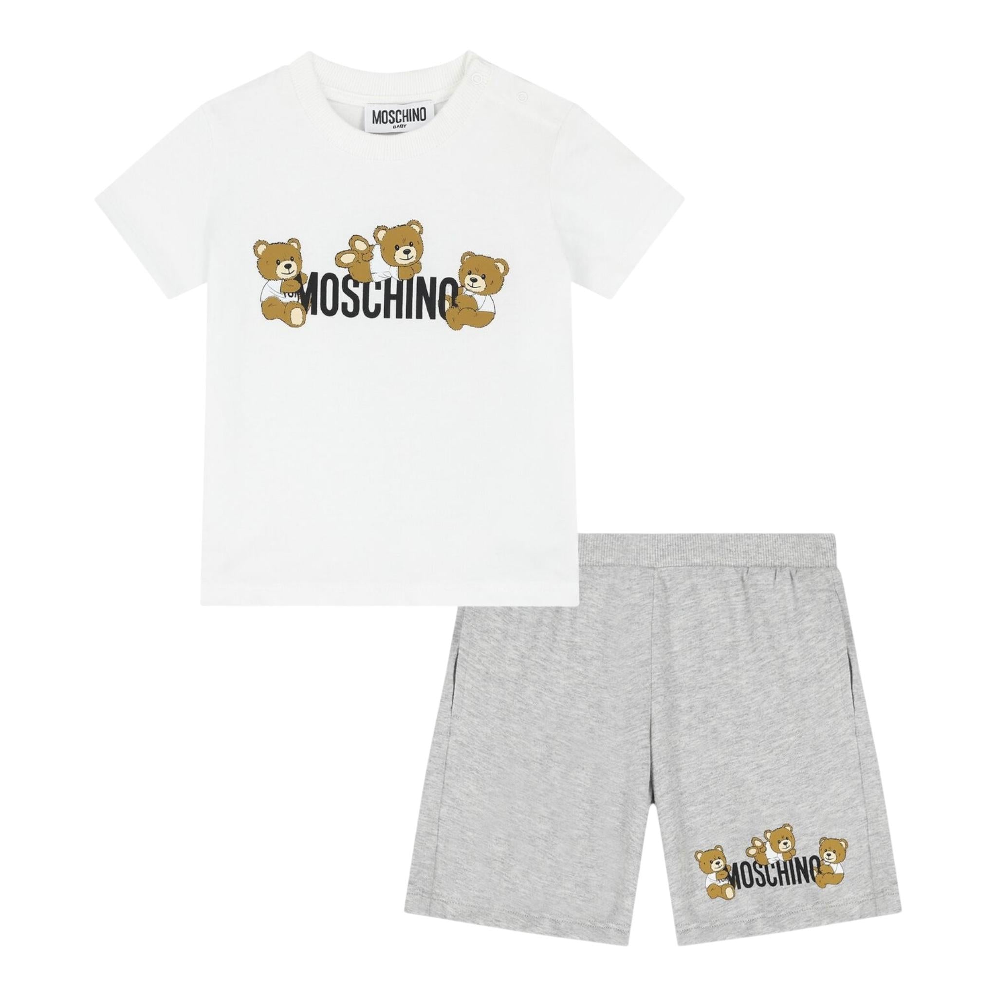 Moschino Completo 2 Pezzi T-Shirt-Bermuda Bicolore per Neonato MZG00M BIANCO/GRIGIO MOSCHINO 