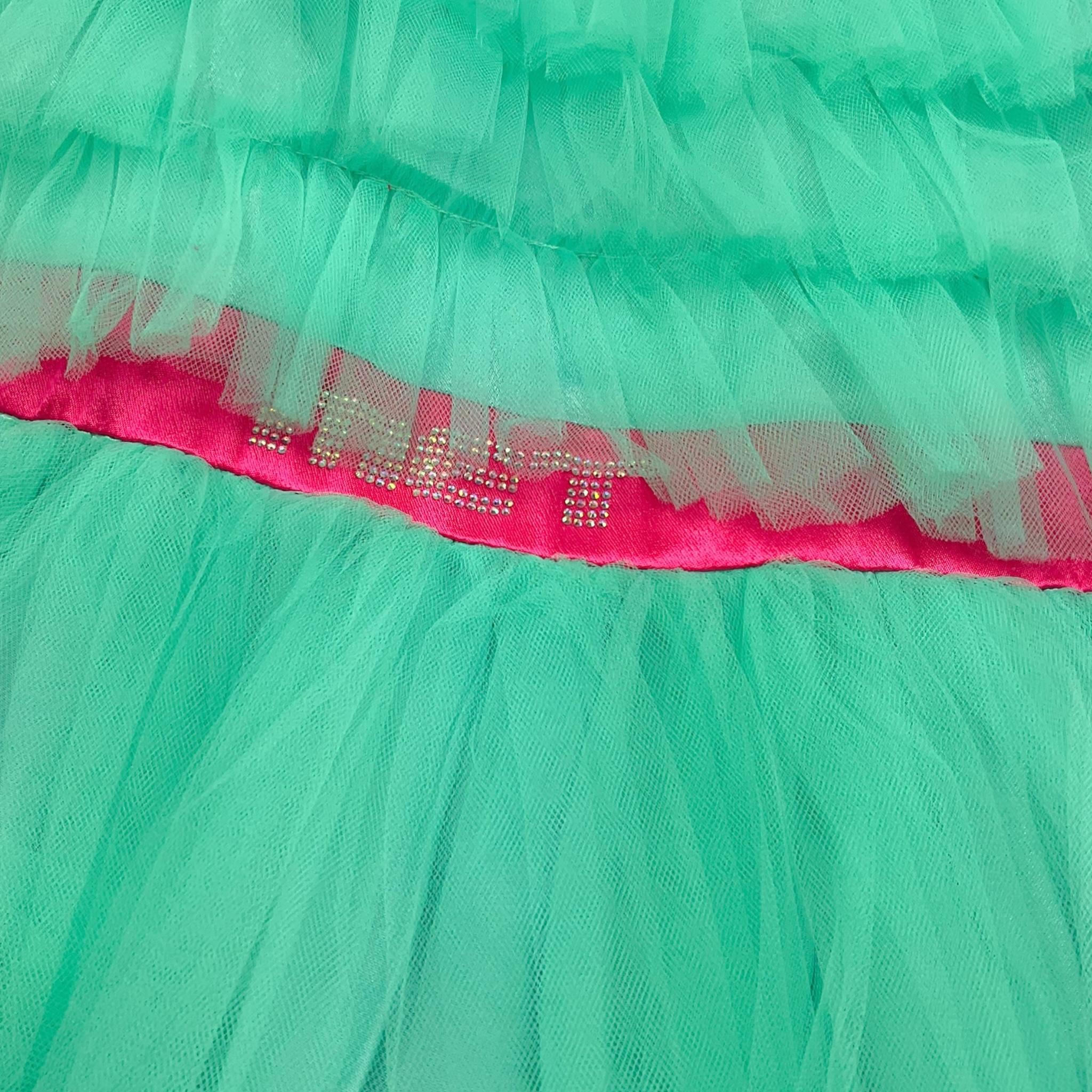 Met Abito Tinta Unita In Tulle con Logo Brillantinato per Bambina ME262 VERDE/FUXIA MET 