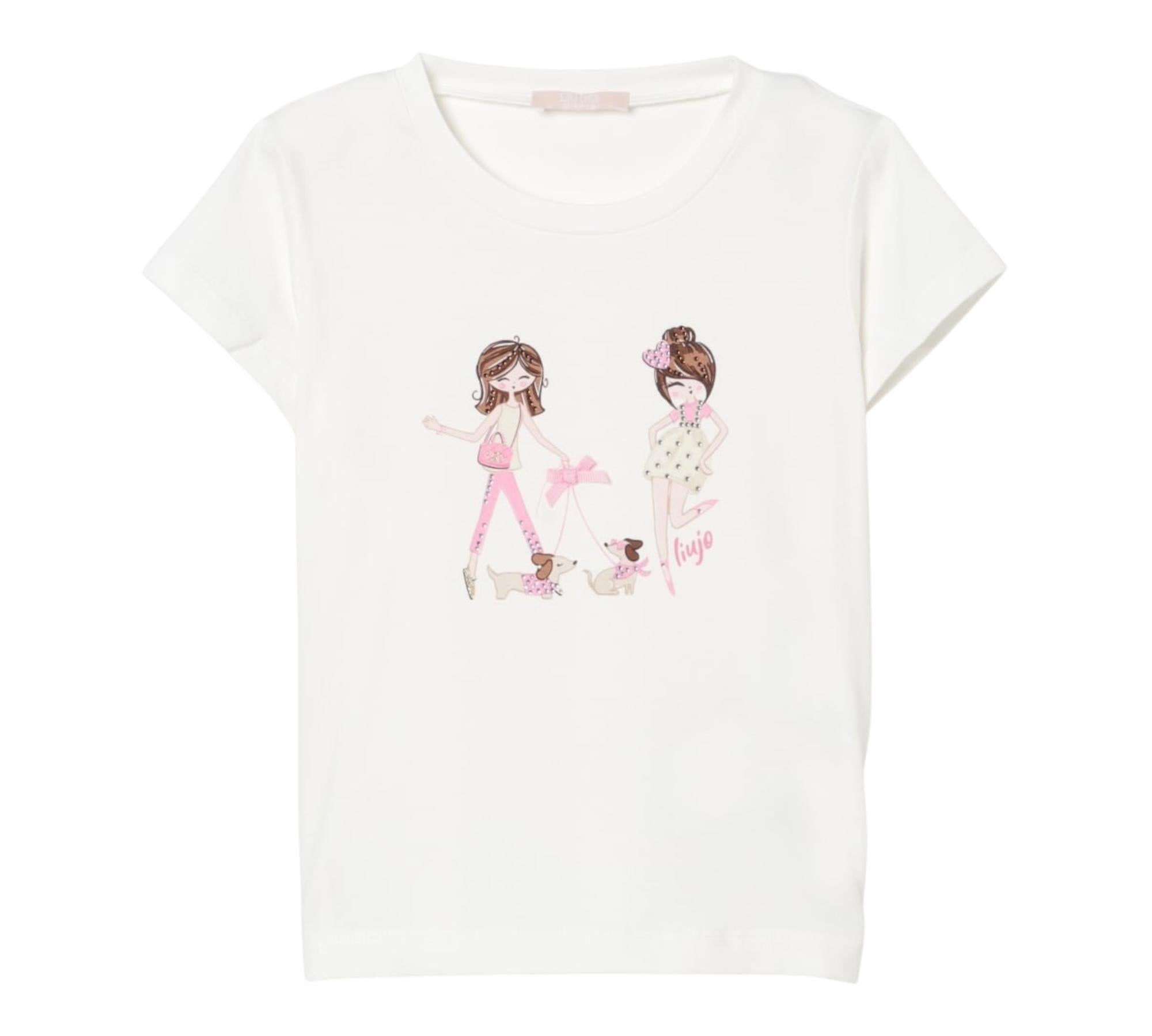 Liu Jo T-Shirt Girocollo Tinta Unita con Brillantini per Neonata KA5020NX BIANCO LIU JO 