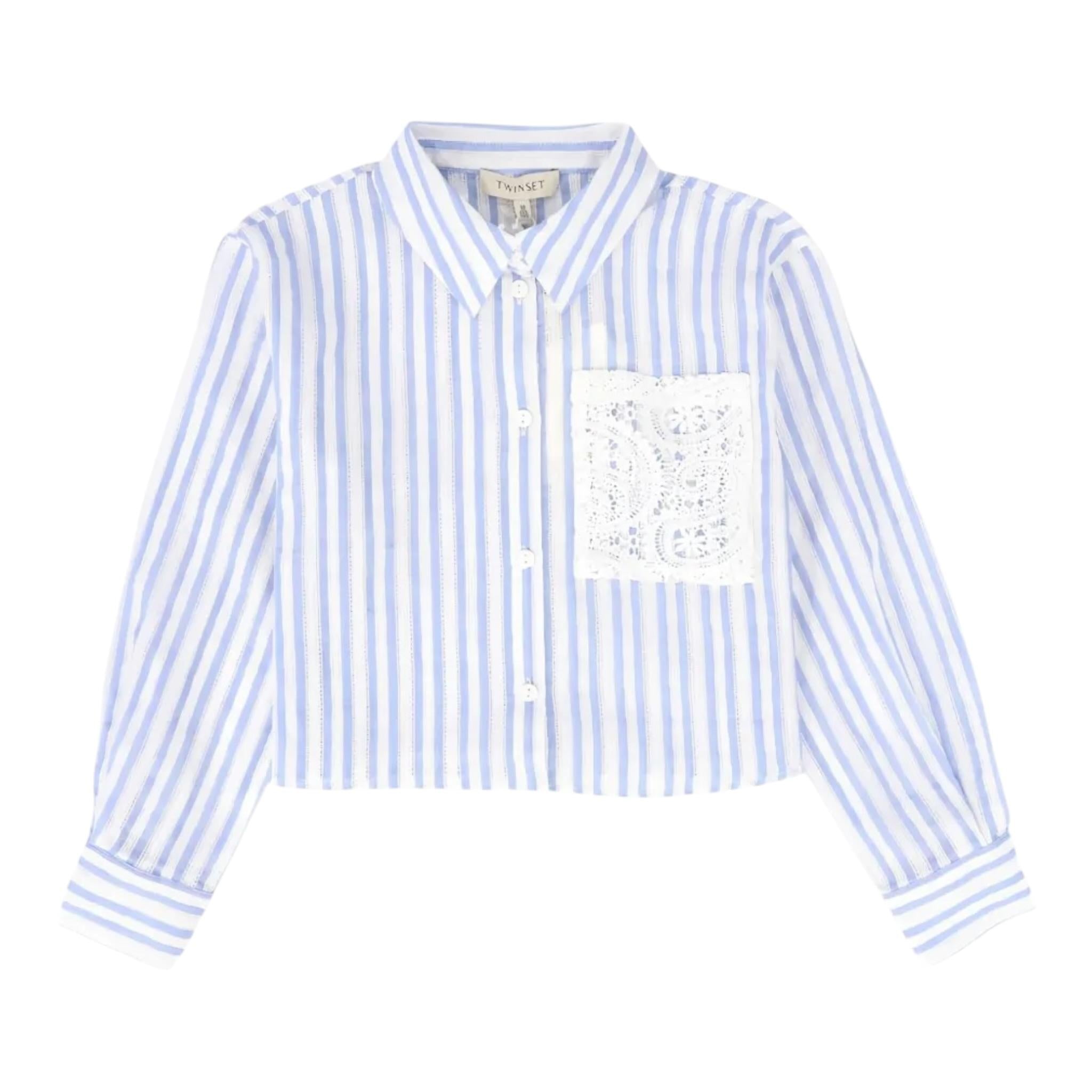 Twinset Camicia Tinta Unita con Fantasia A Righe per Bambina 251GJ2472 BIANCO TWINSET 